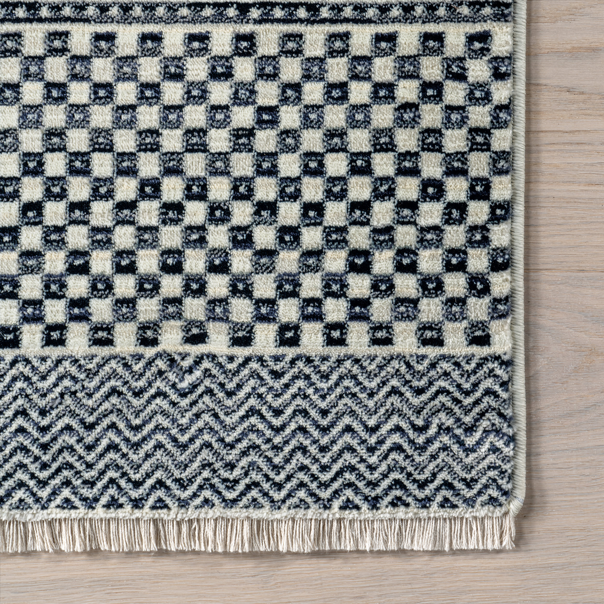 Maude Geometric Traditional Fringed Rug | Blue - Image 3