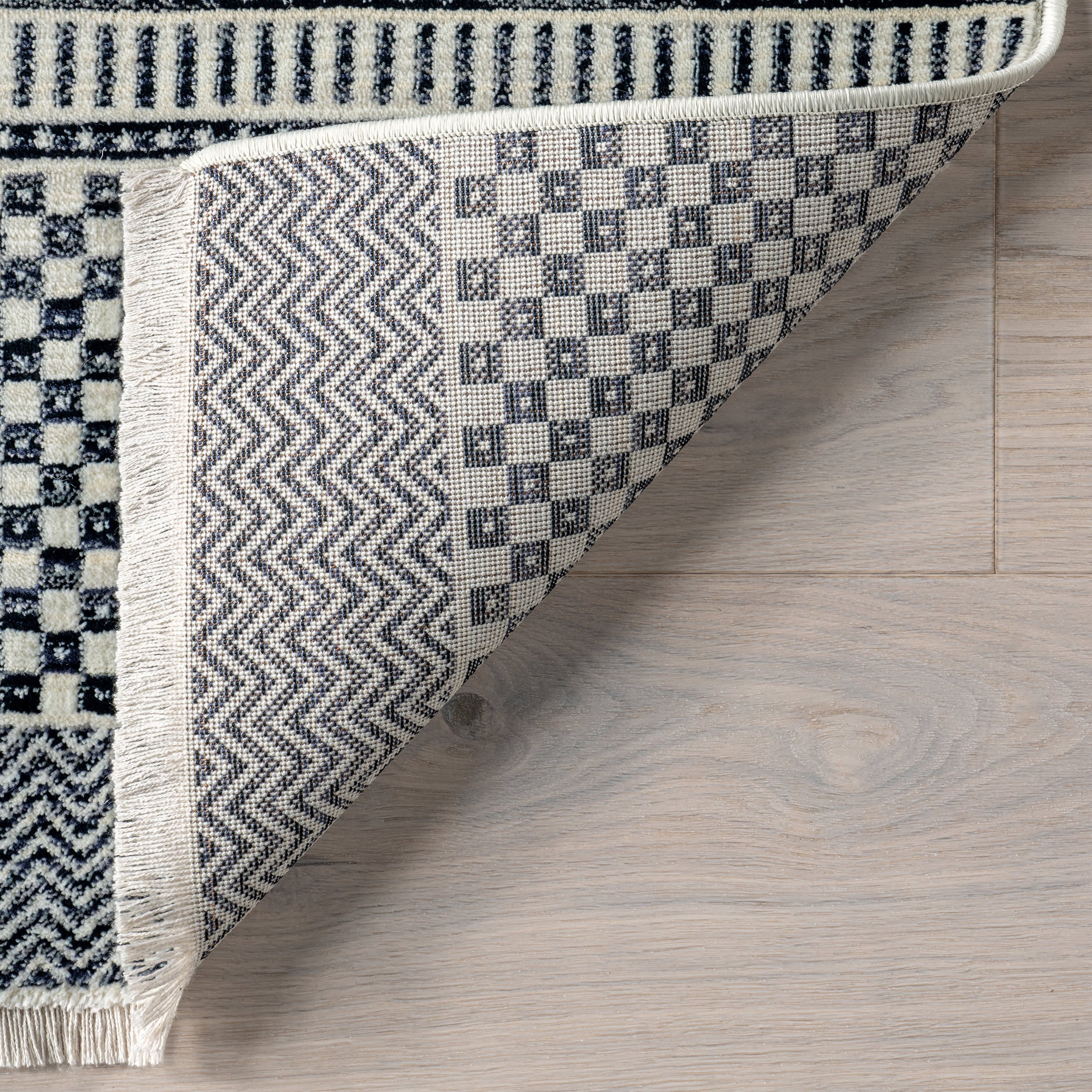 Maude Geometric Traditional Fringed Rug | Blue - Image 6