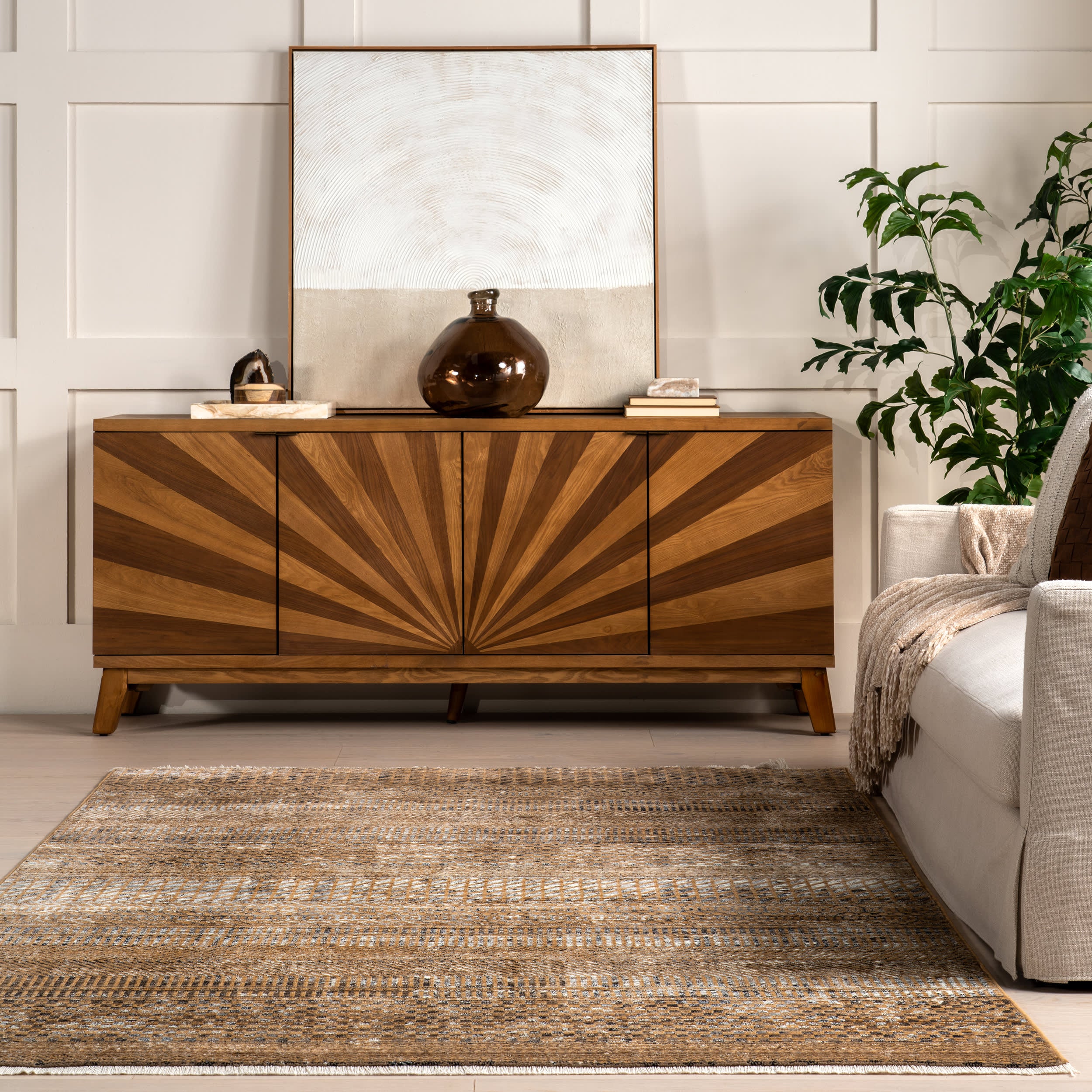 Maude Geometric Traditional Fringed Rug | Burnt Orange - Image 4