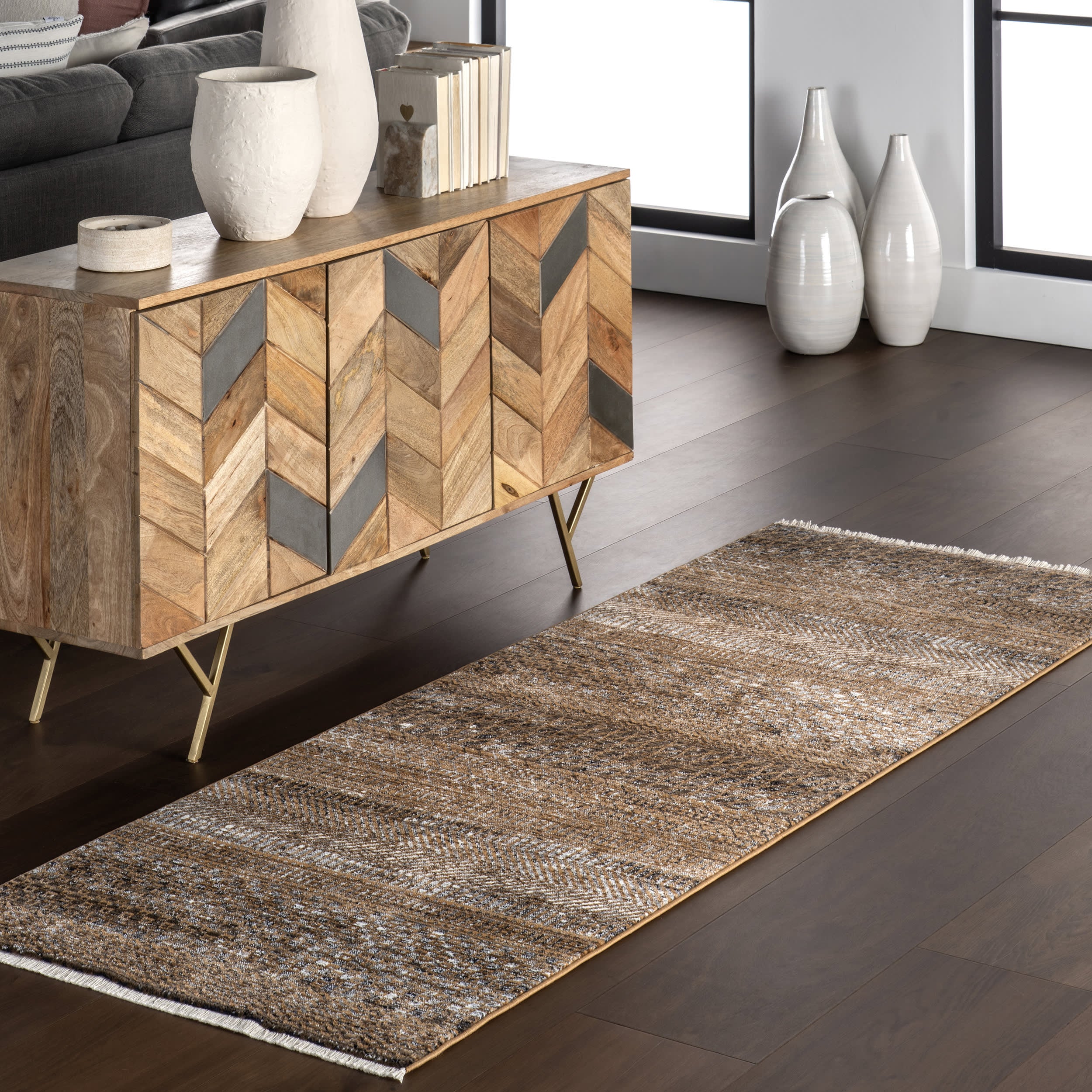 Maude Geometric Traditional Fringed Rug | Burnt Orange - Image 2