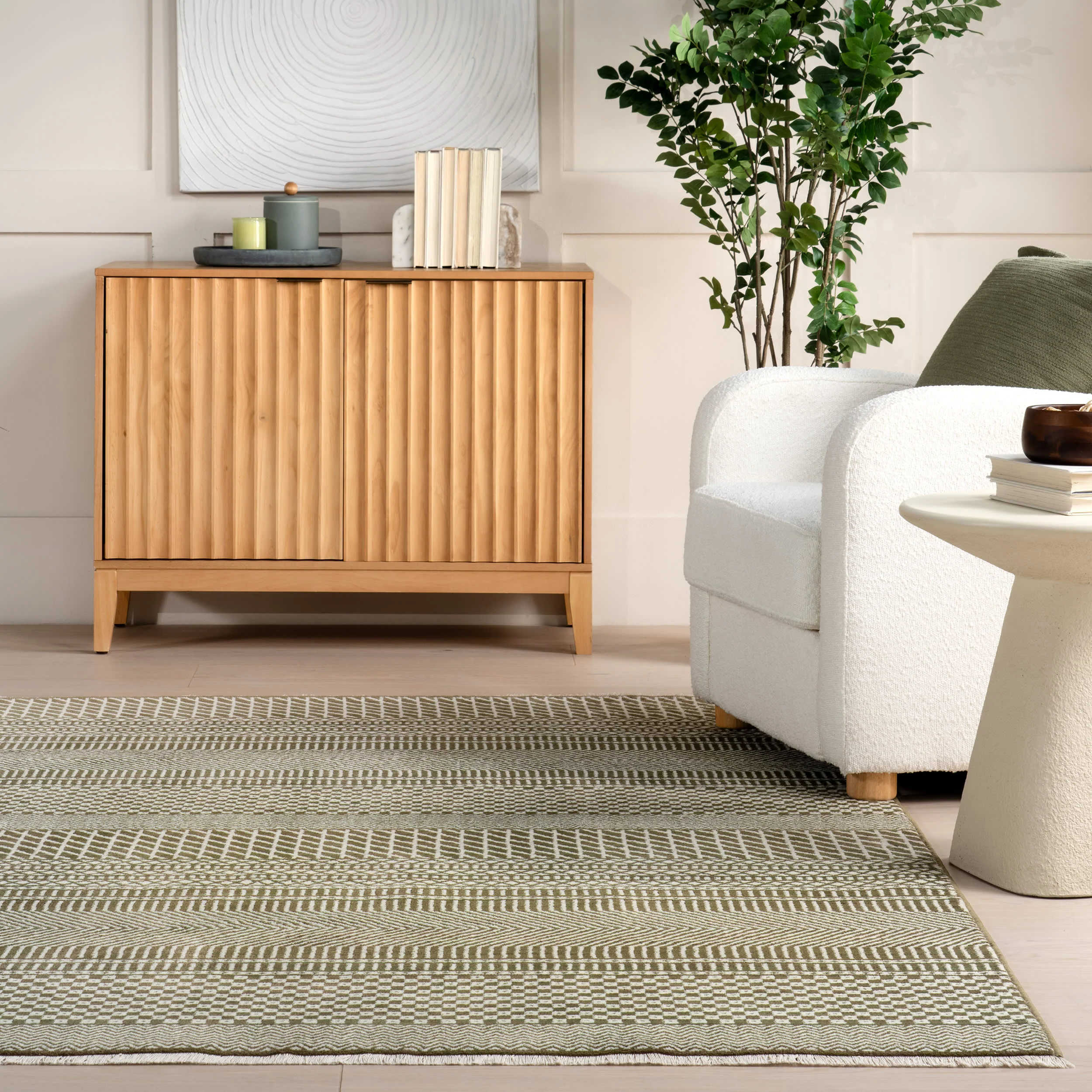 Maude Geometric Traditional Fringed Rug | Dark Sage - Image 4