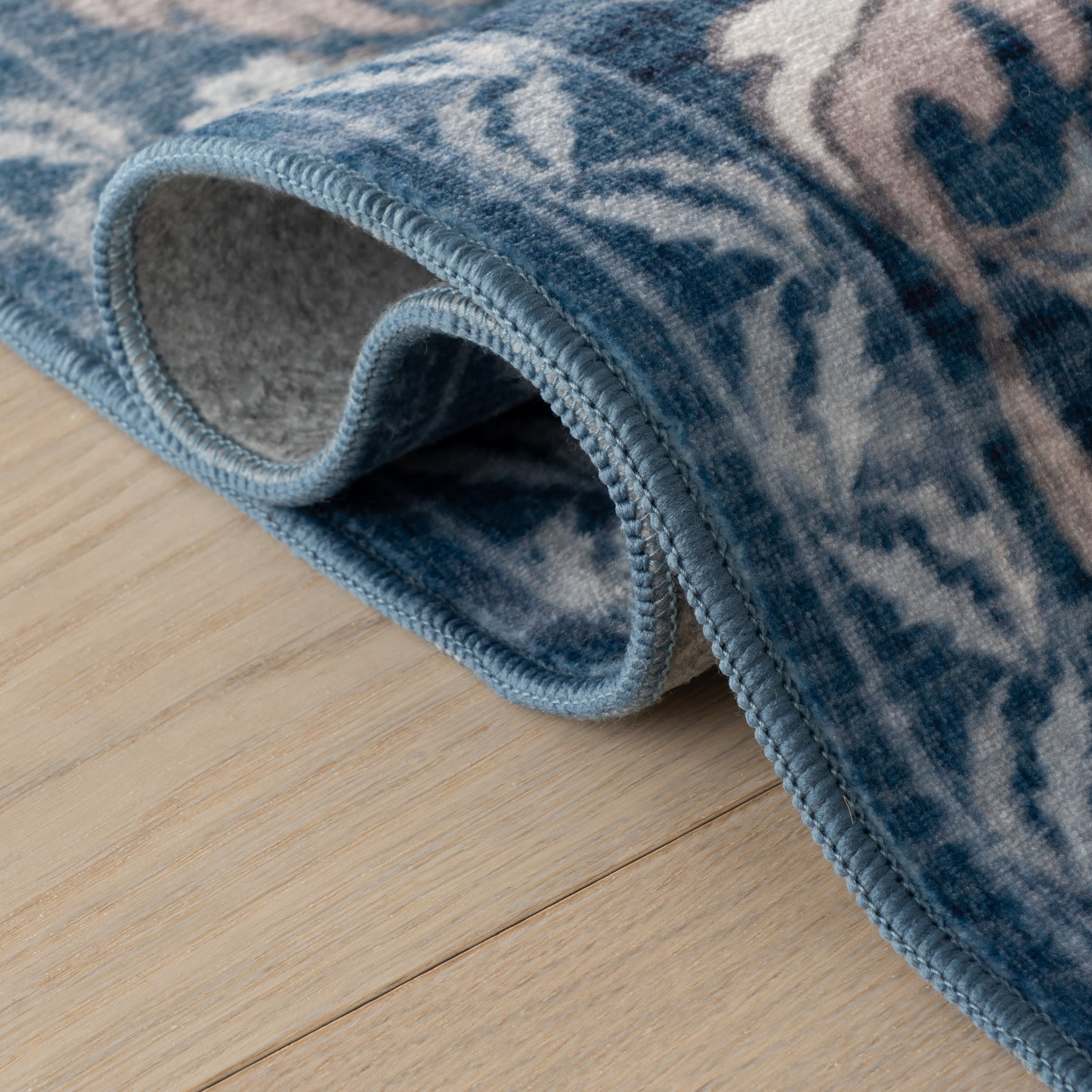 Mauri Bordered Floral and Paisley Washable Rug | Blue - Image 11