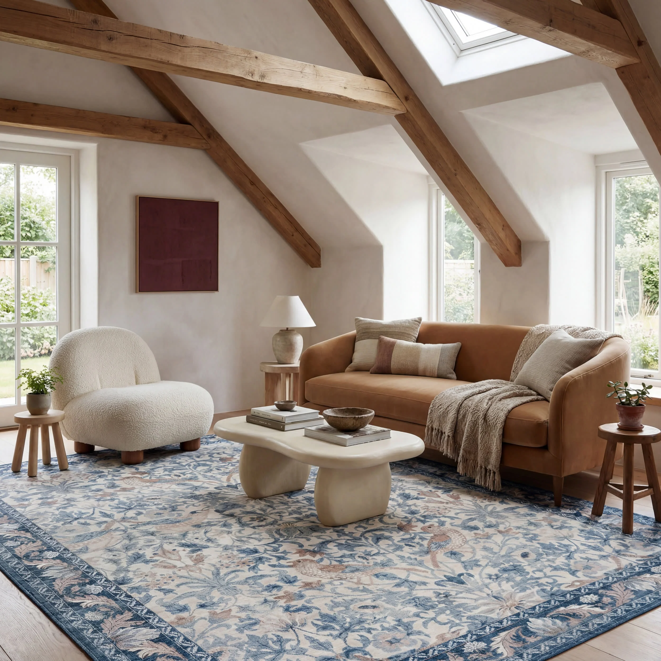 Mauri Bordered Floral and Paisley Washable Rug | Blue - Image 2