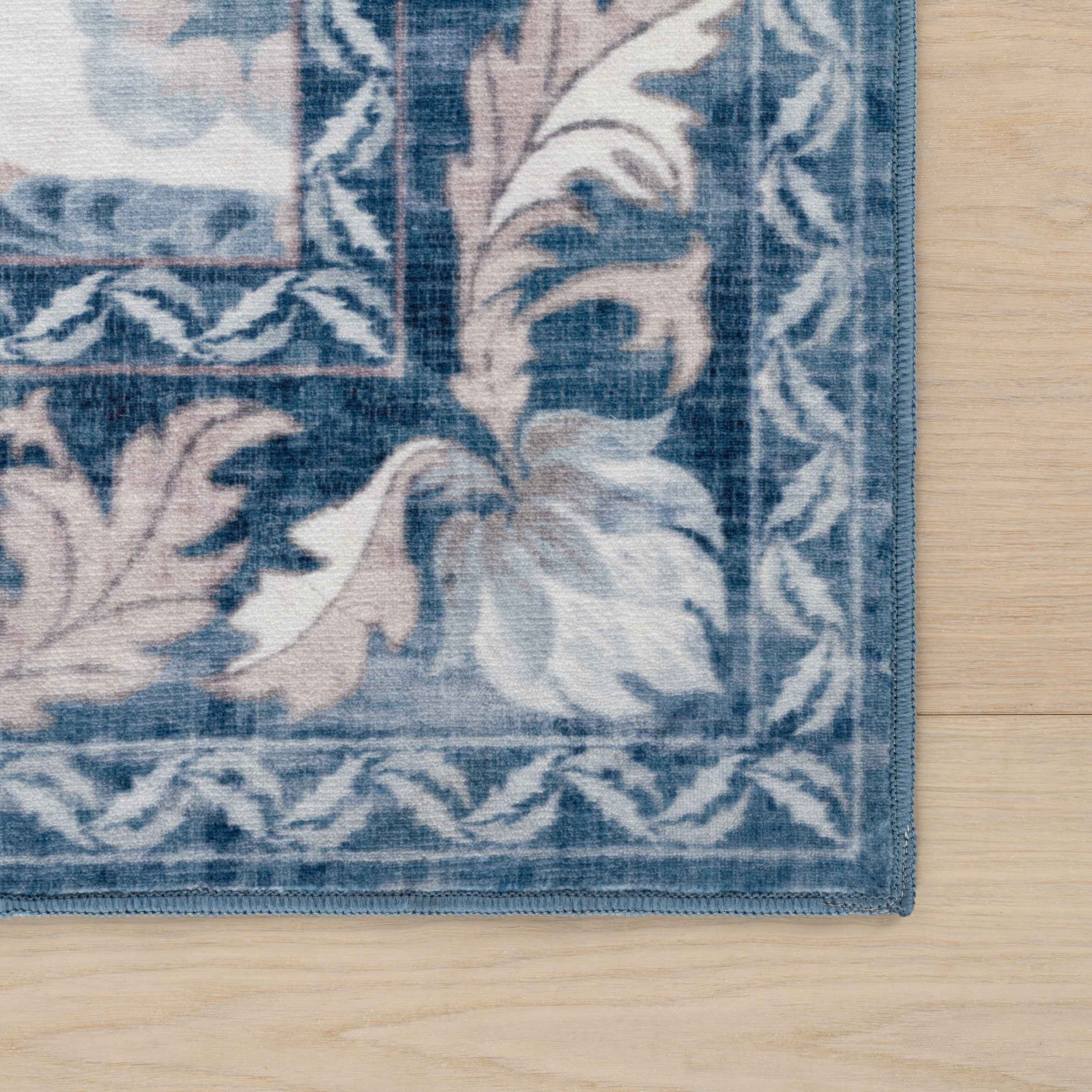 Mauri Bordered Floral and Paisley Washable Rug | Blue - Image 4
