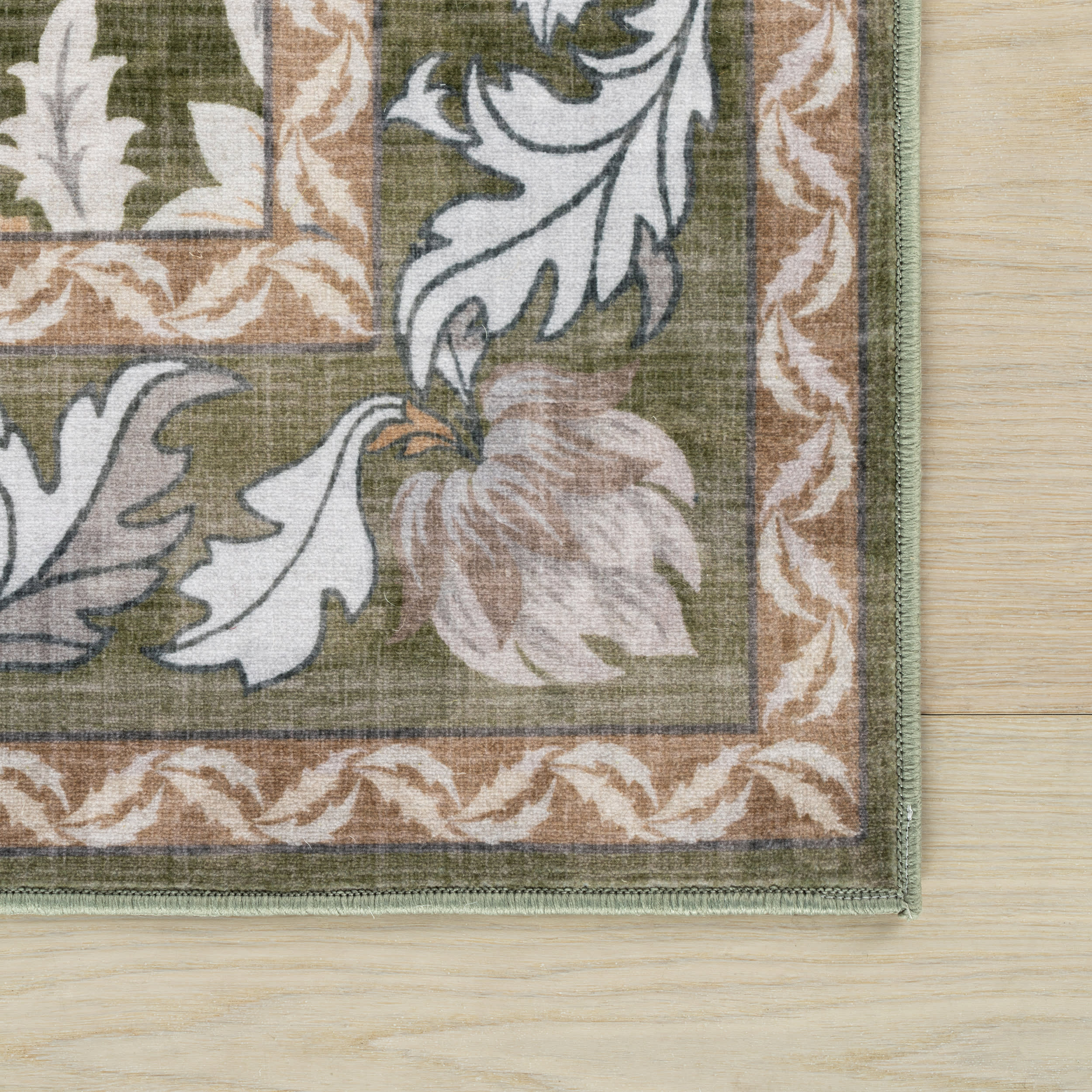 Mauri Bordered Floral and Paisley Washable Rug | Green - Image 4