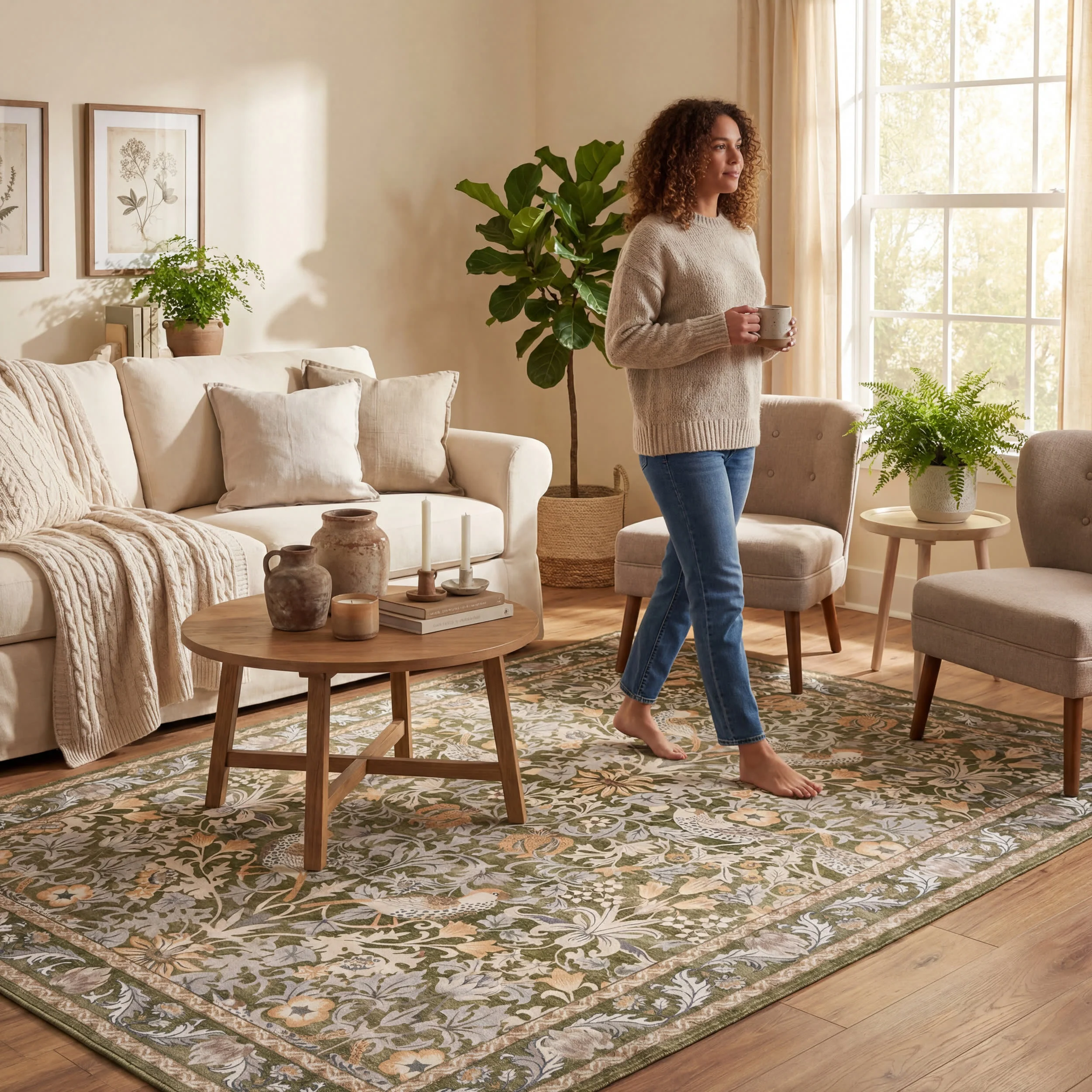 Mauri Bordered Floral and Paisley Washable Rug | Green - Image 9