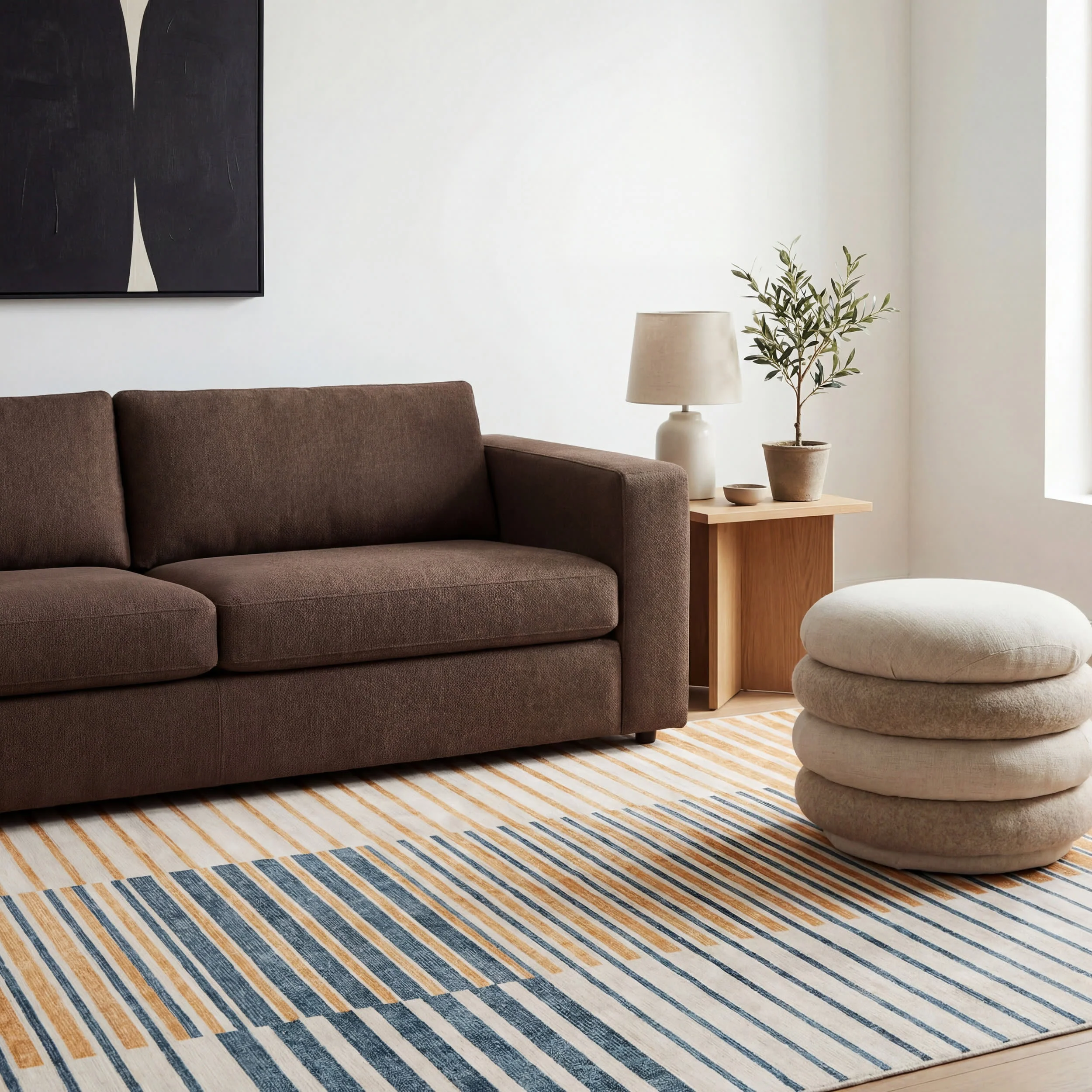 Mauzi Modern Striped Washable Rug | Golden - Image 5