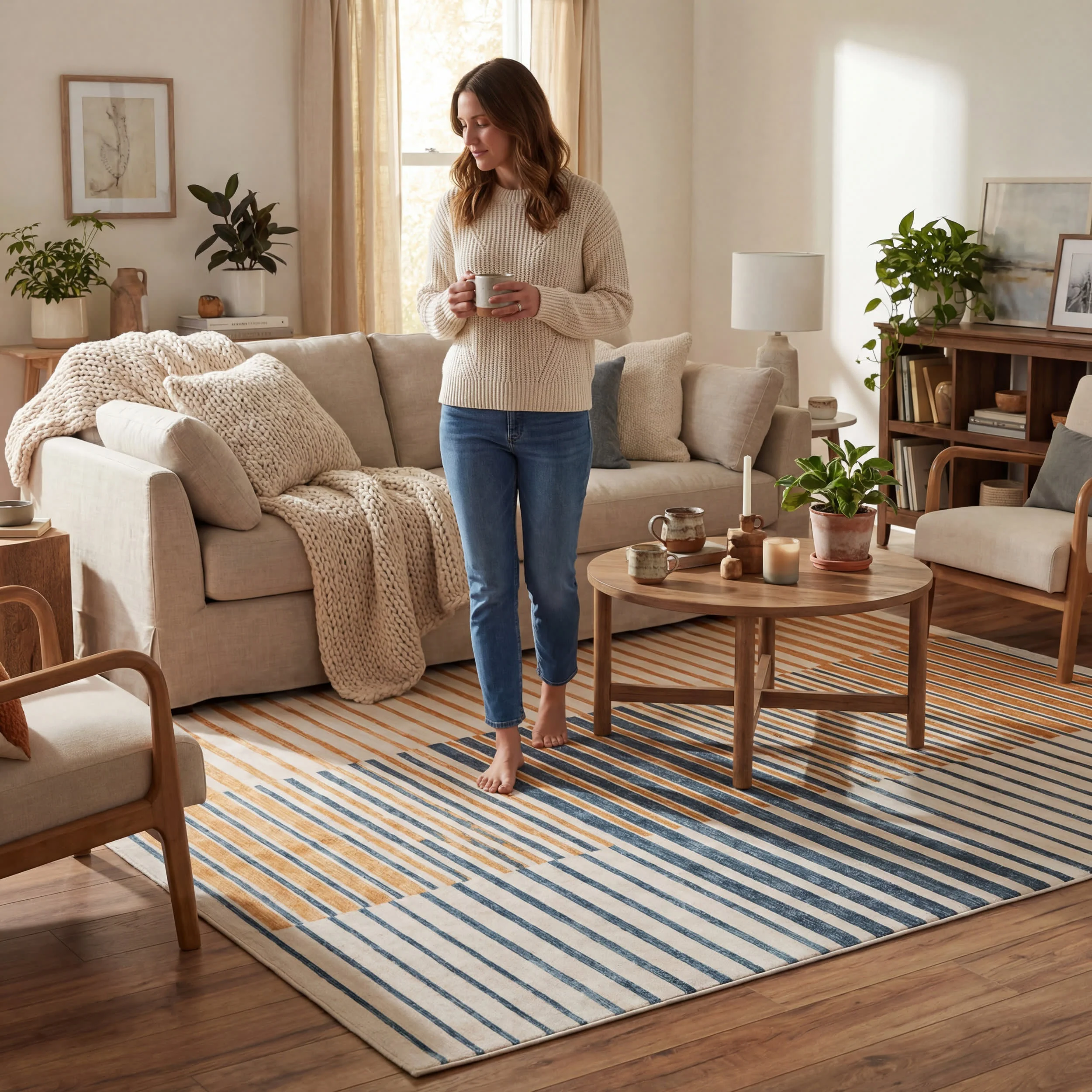 Mauzi Modern Striped Washable Rug | Golden - Image 9