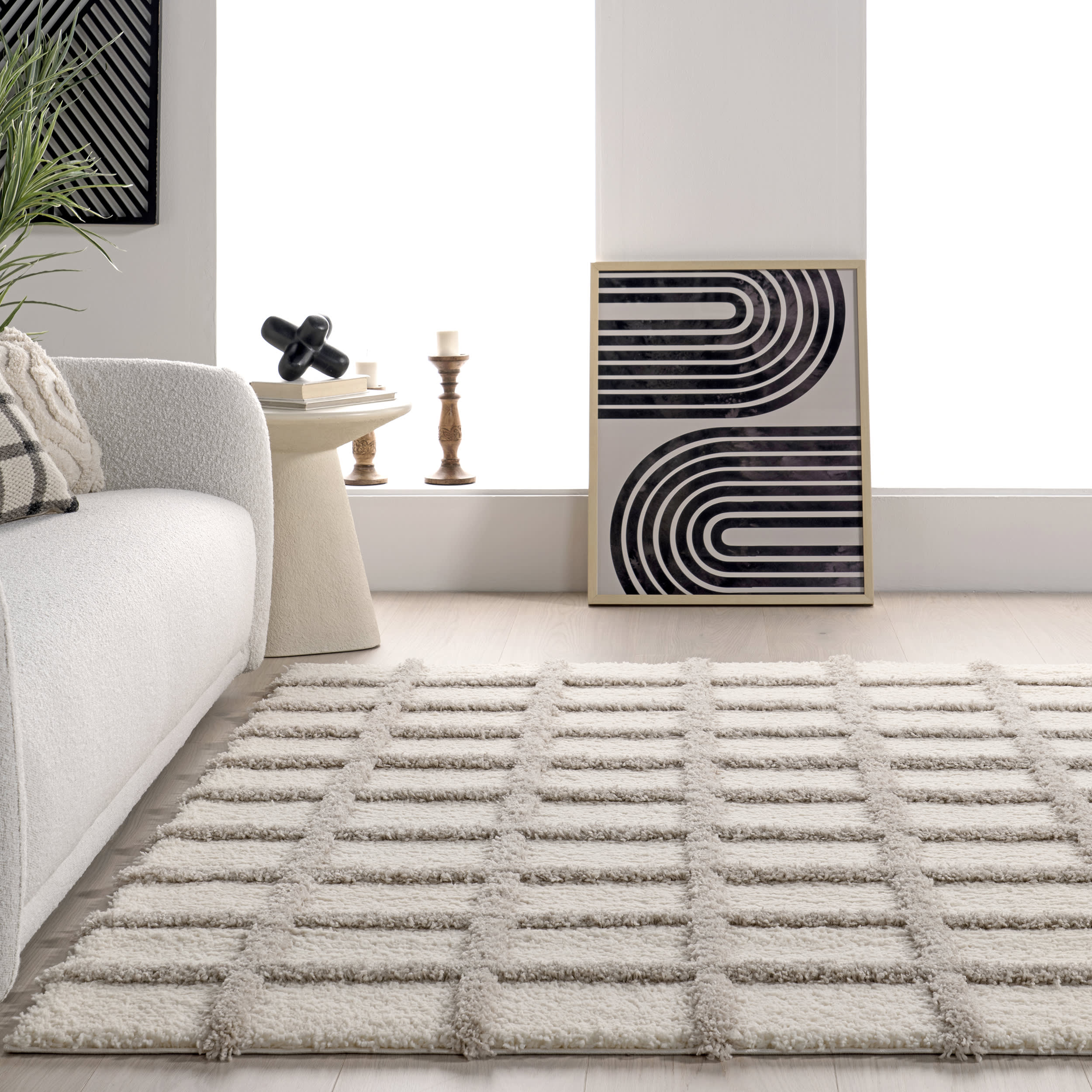 Maverick Checkered Texture Rug | Beige - Image 4