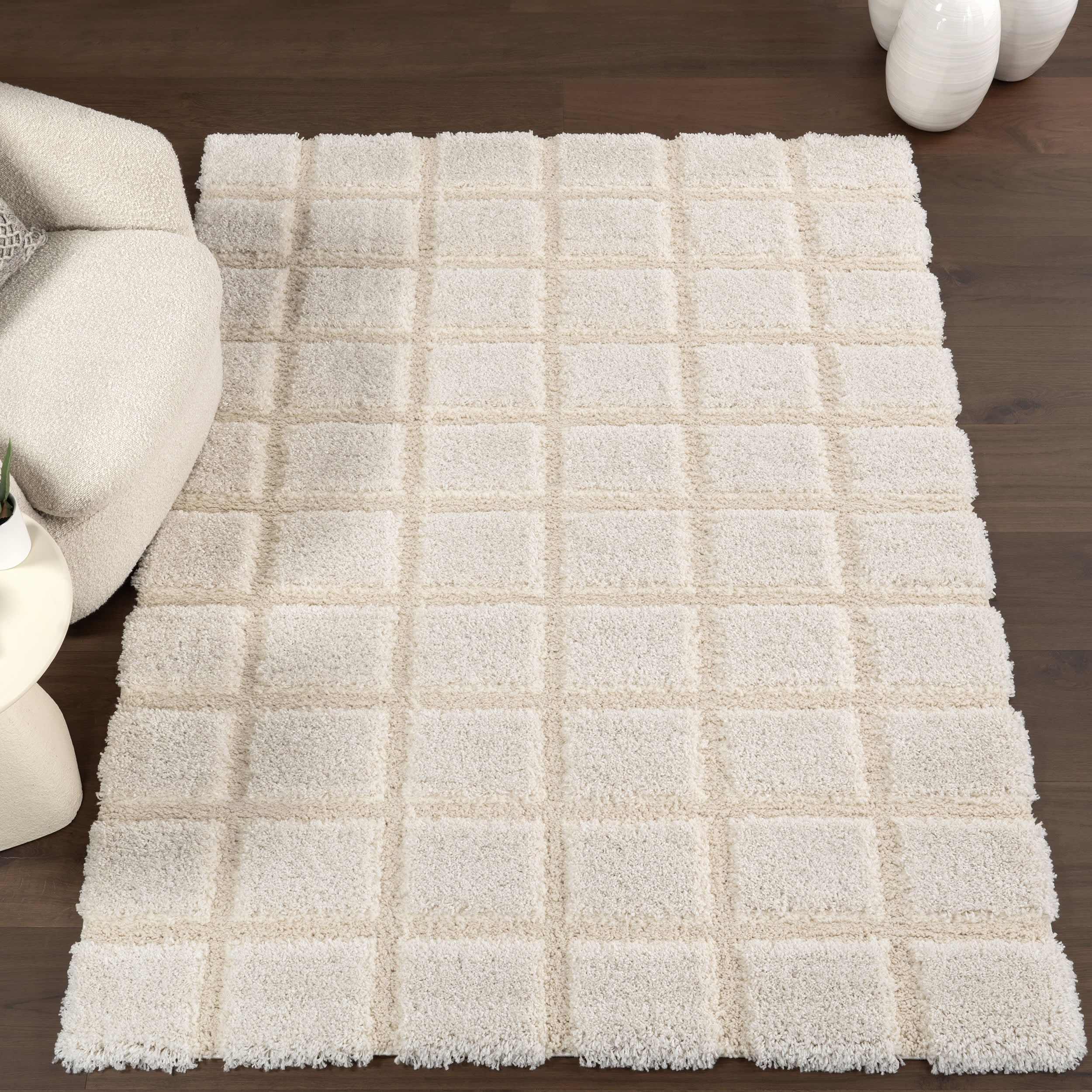 Maverick Checkered Texture Rug | Cream - Image 2