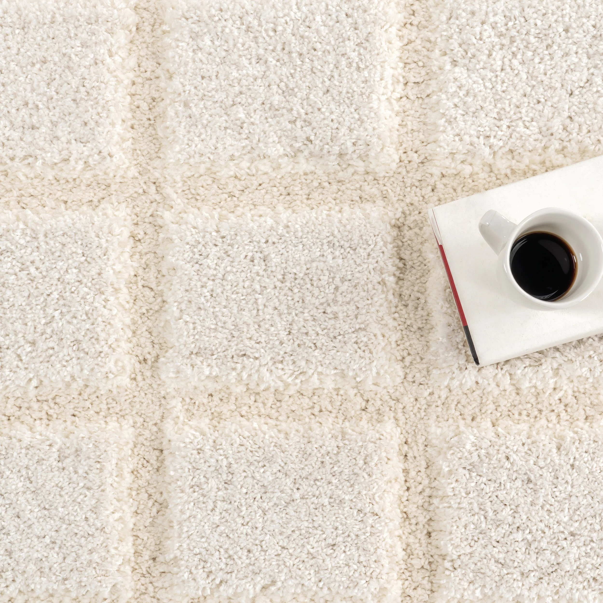 Maverick Checkered Texture Rug | Cream - Image 8