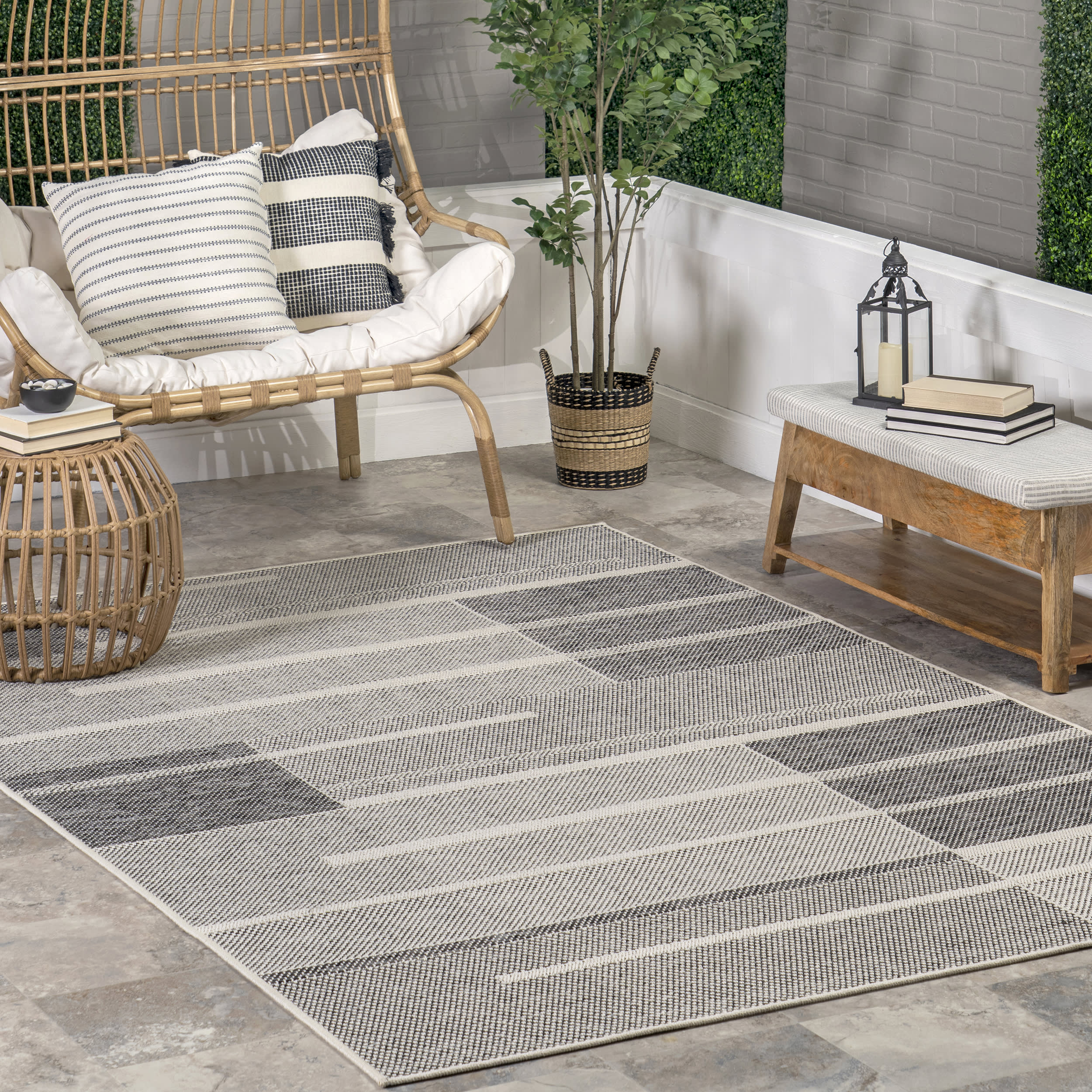 Mavis Mid-Century Modern Indoor/Outdoor Rug | Grey - Image 2