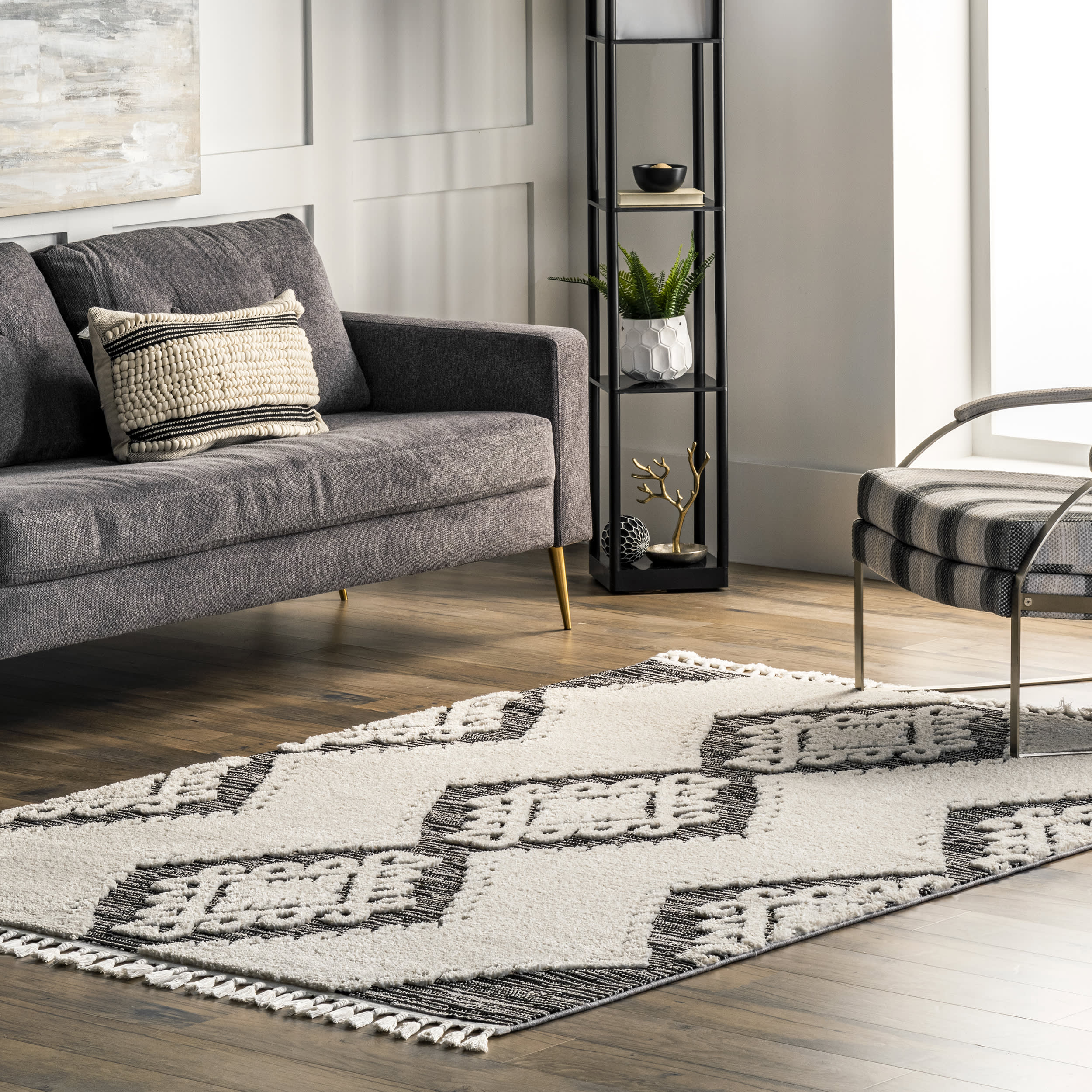 Maya Textured Tasseled Rug | Grey - Image 2