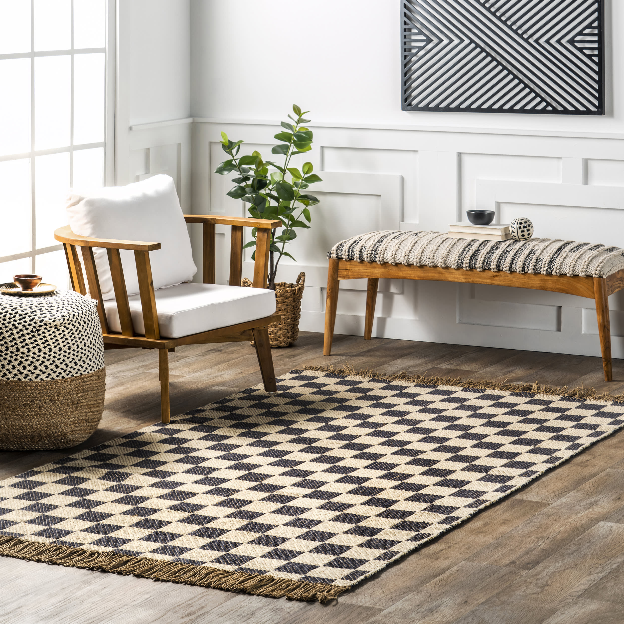 Mazie Checkered Jute Rug | Grey - Image 2