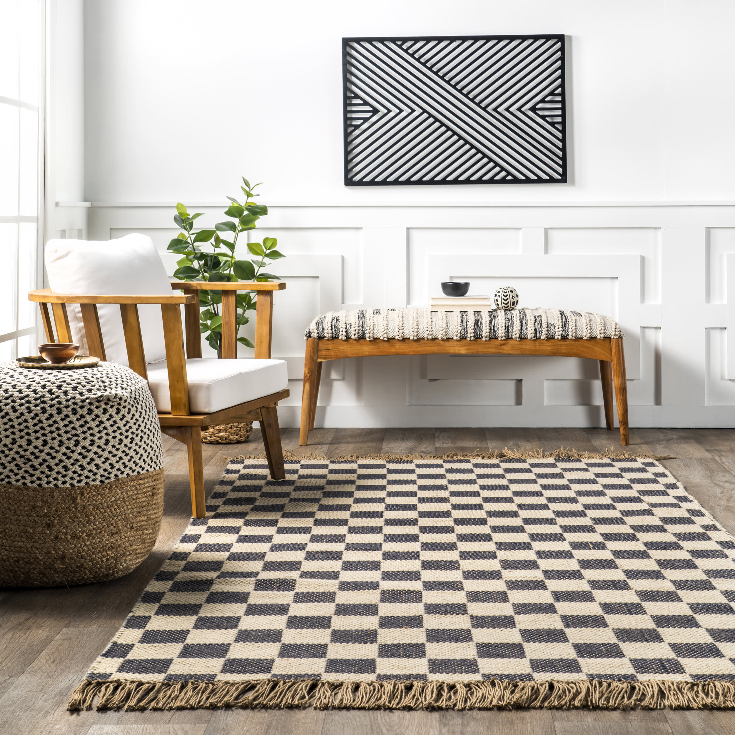 Mazie Checkered Jute Rug | Grey - Image 4