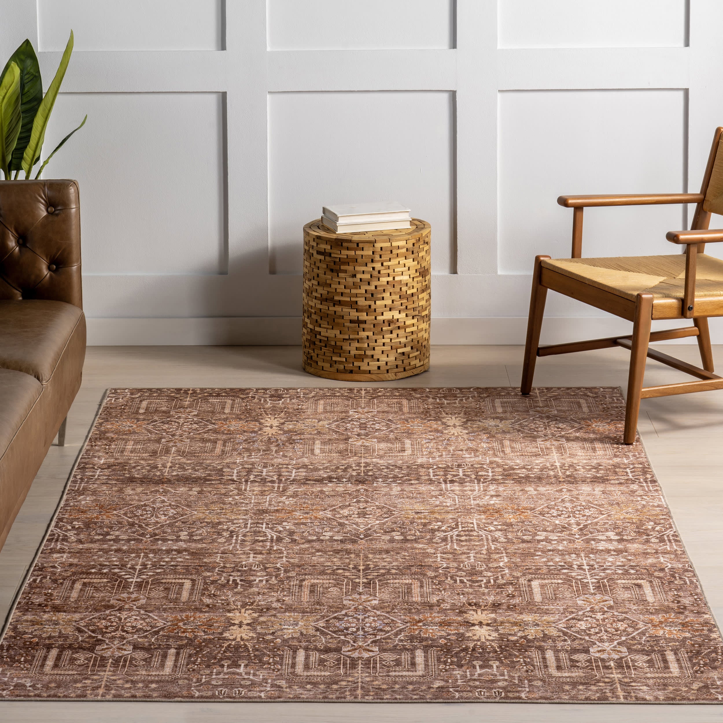 McKenna Floral Spill Proof Washable Rug | Brown - Image 5