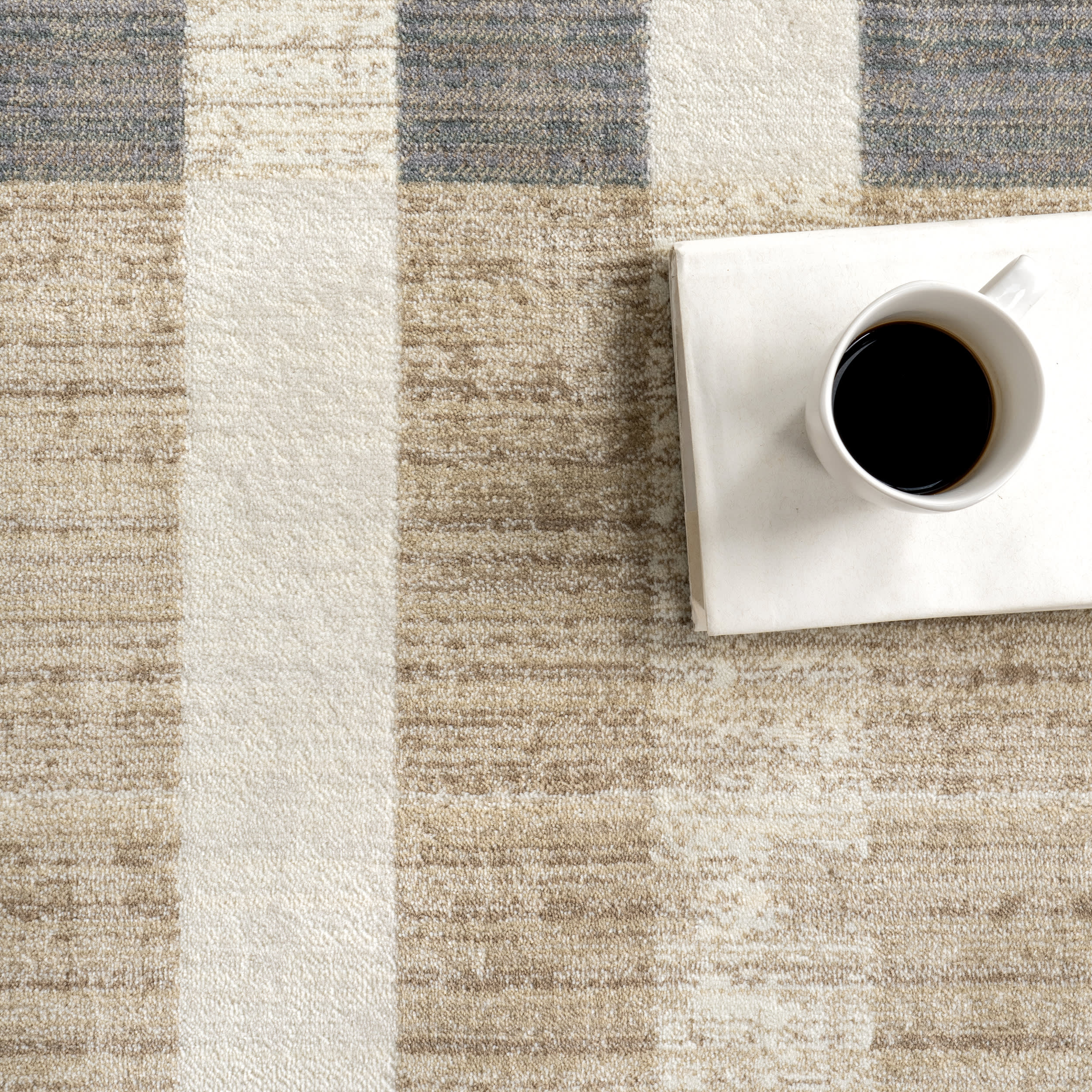 Mckinley Vintage Plaid Fringed Rug | Light Beige - Image 8