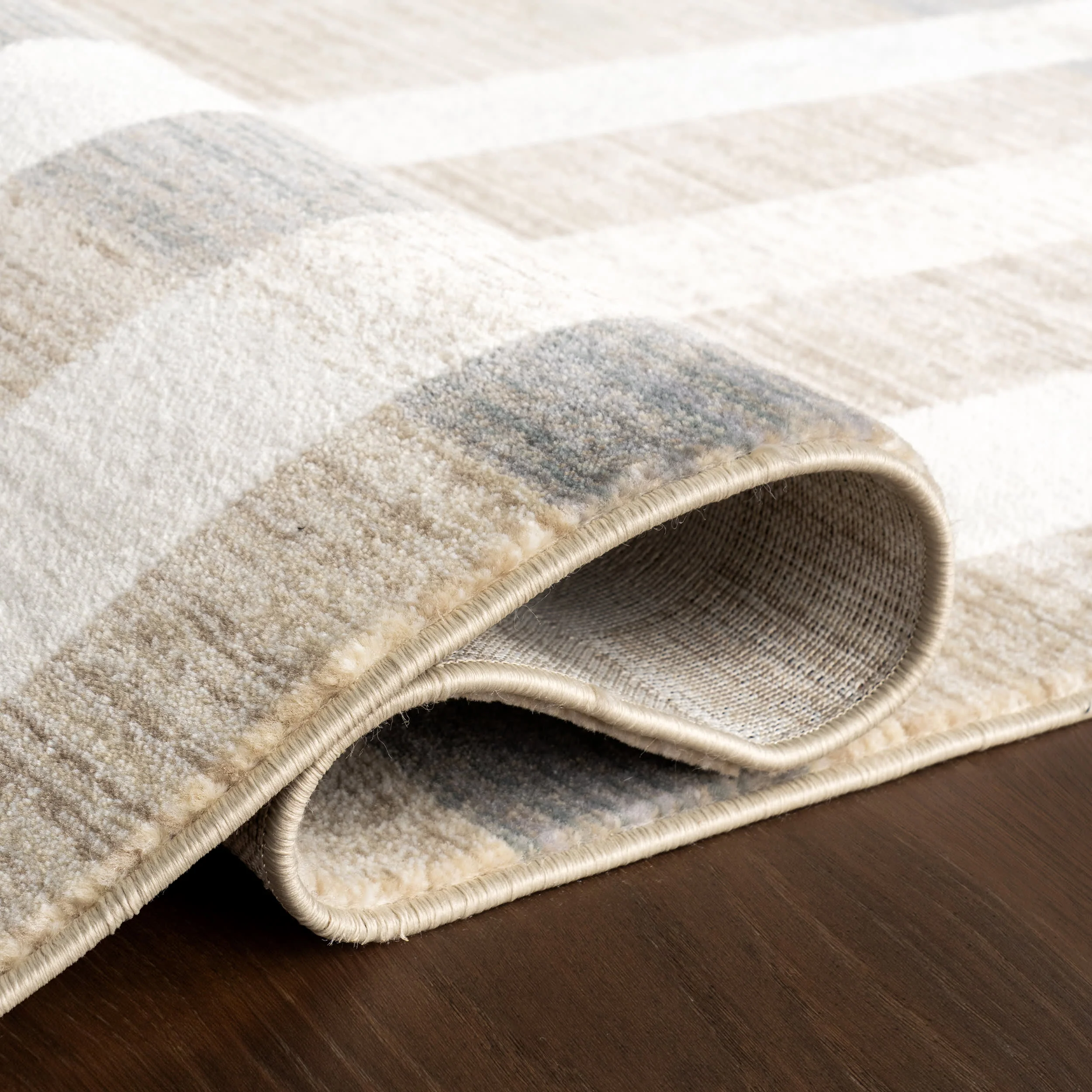 Mckinley Vintage Plaid Fringed Rug | Light Beige - Image 9