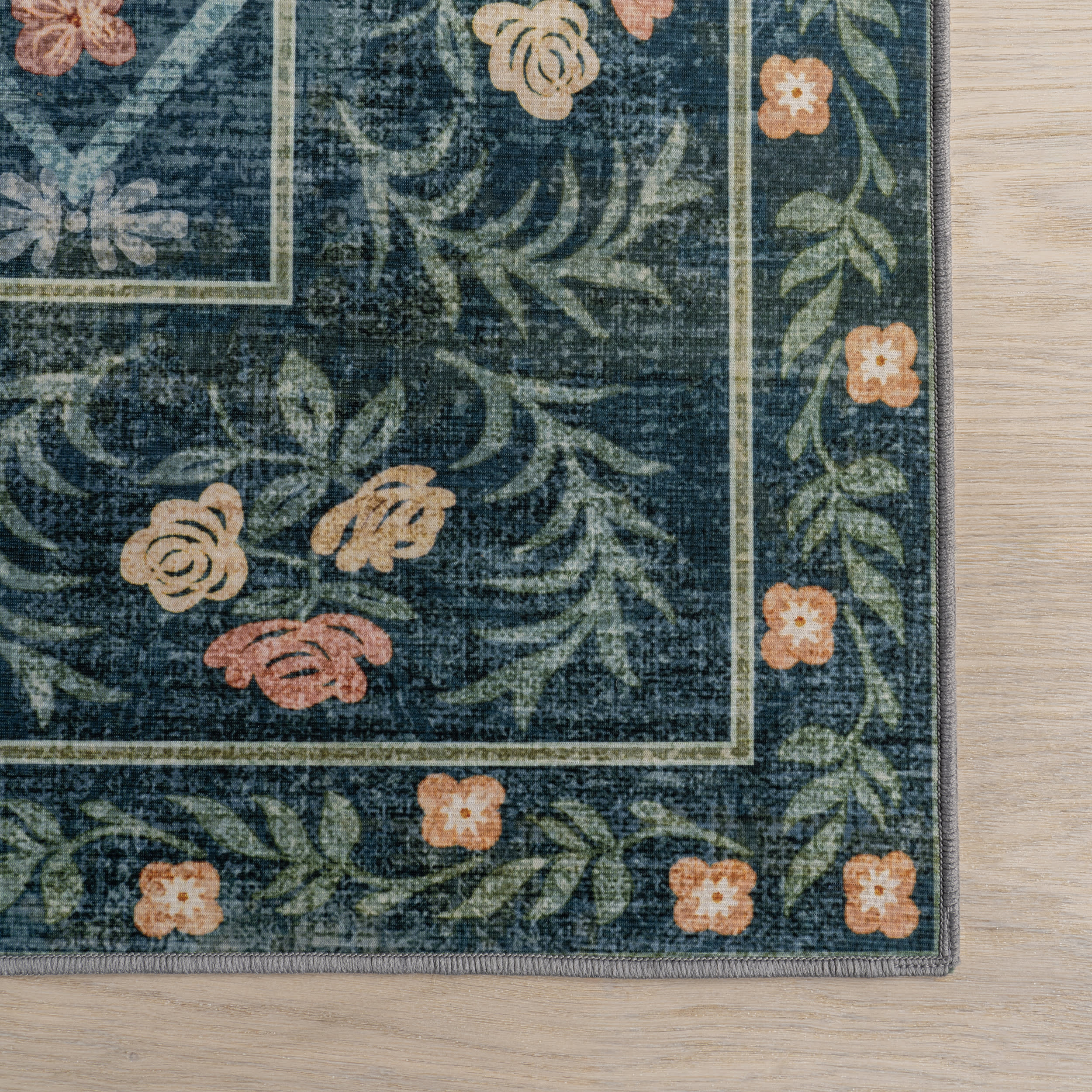 Meadow Floral Washable Rug | Teal - Image 4