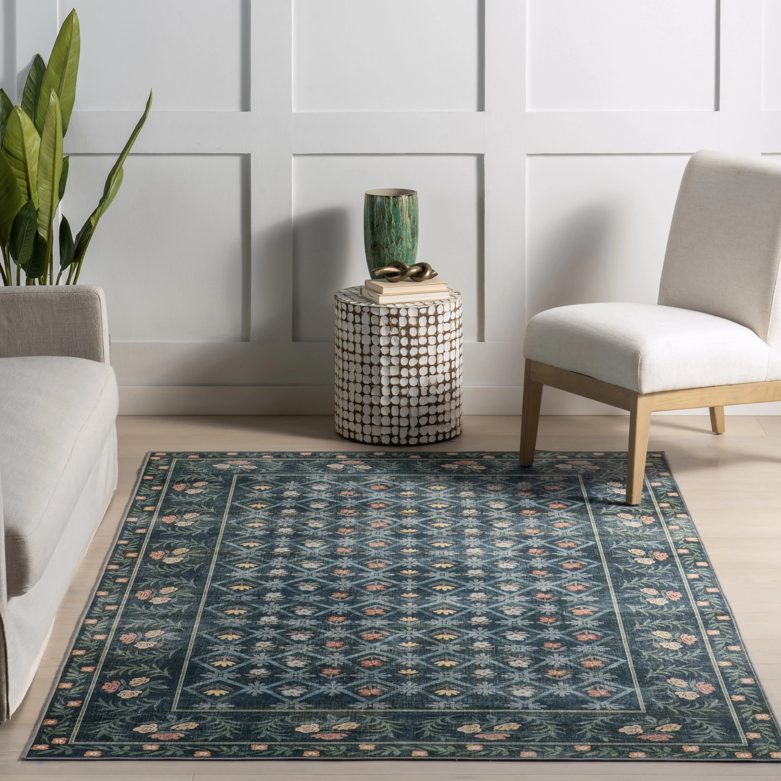 Meadow Floral Washable Rug | Teal - Image 5