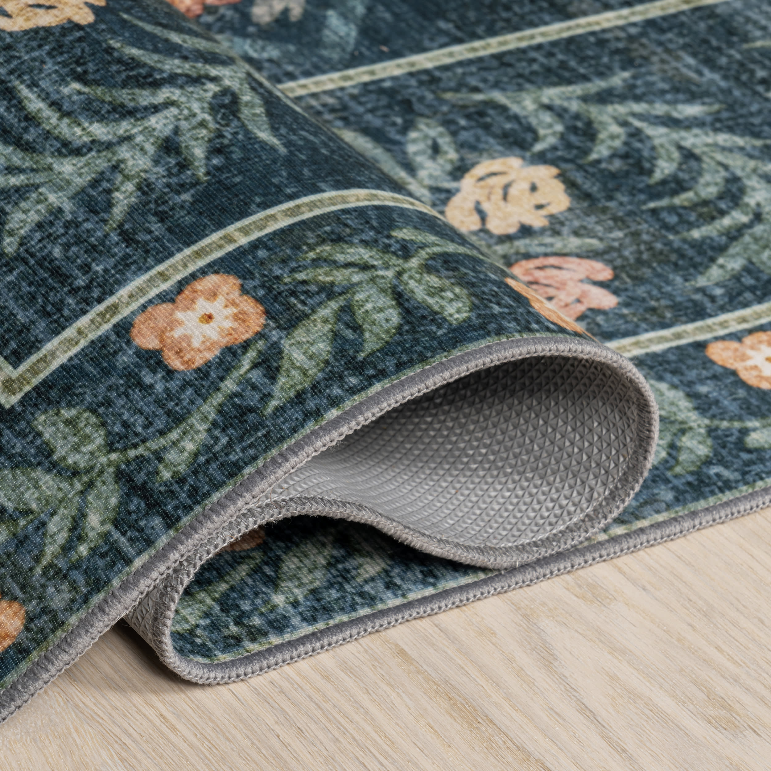 Meadow Floral Washable Rug | Teal - Image 9
