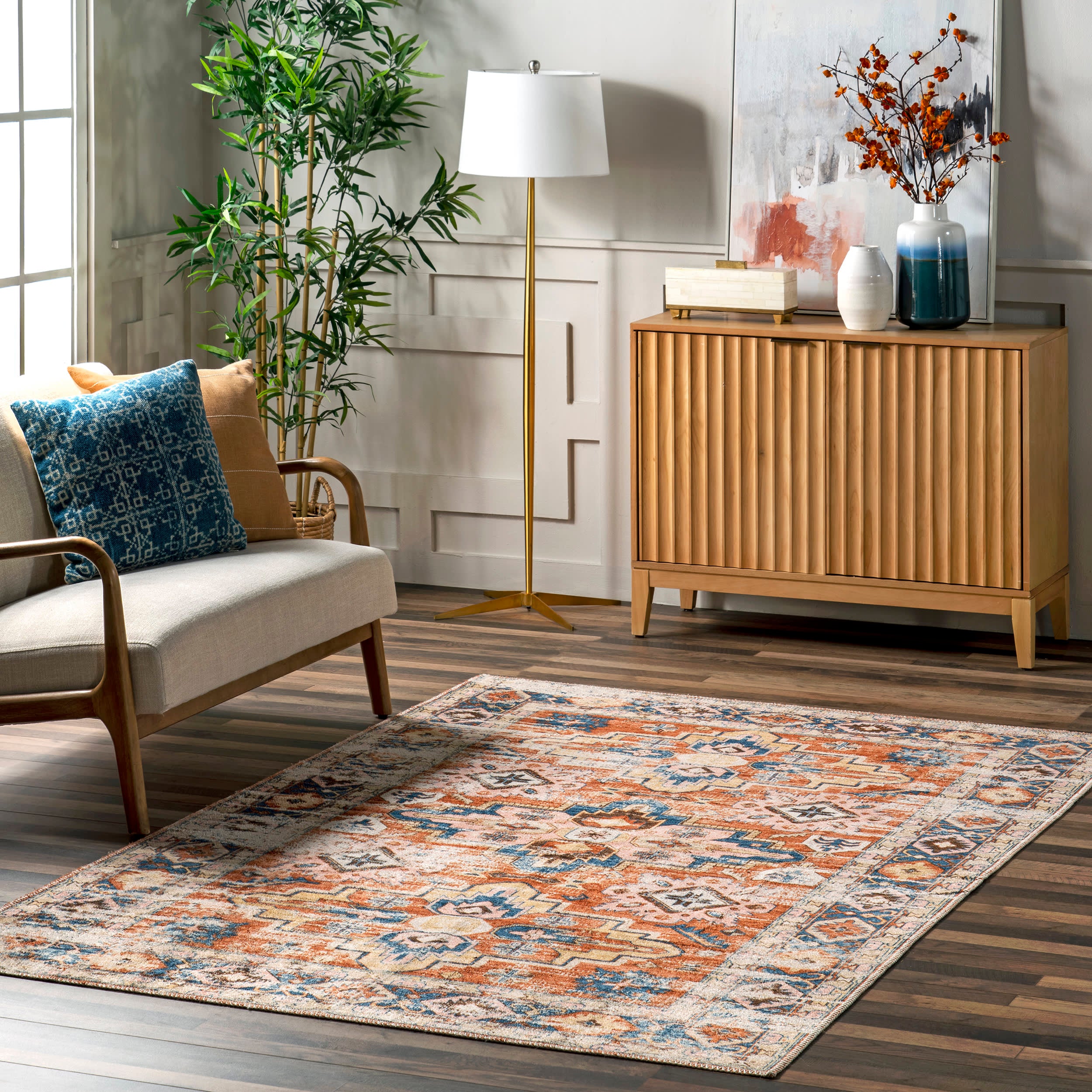 Meaghan Fading Persian Washable Rug | Rust - Image 2