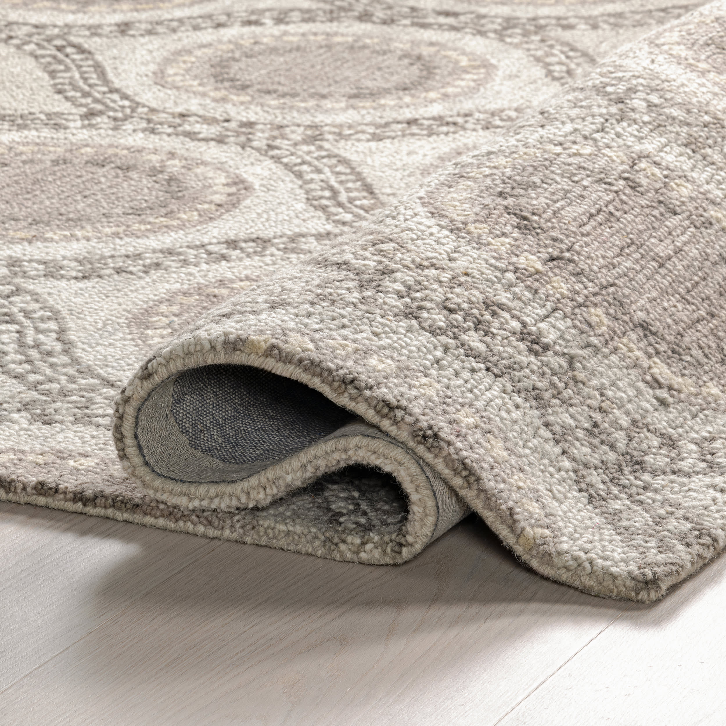 Medallion Hand Tufted Wool Rug | Grey - Image 8