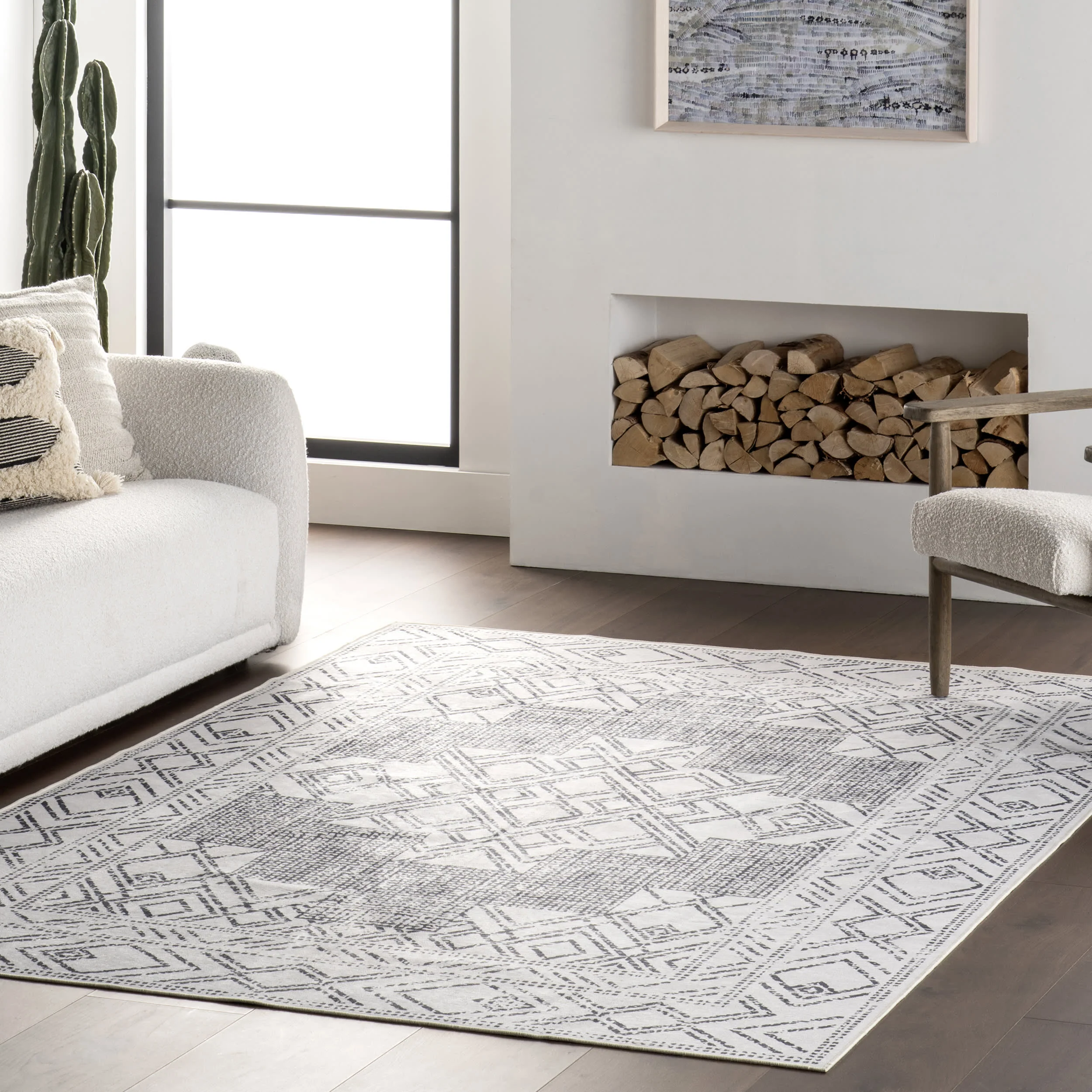 Medallion Spill Proof Washable Rug | Light Grey - Image 2