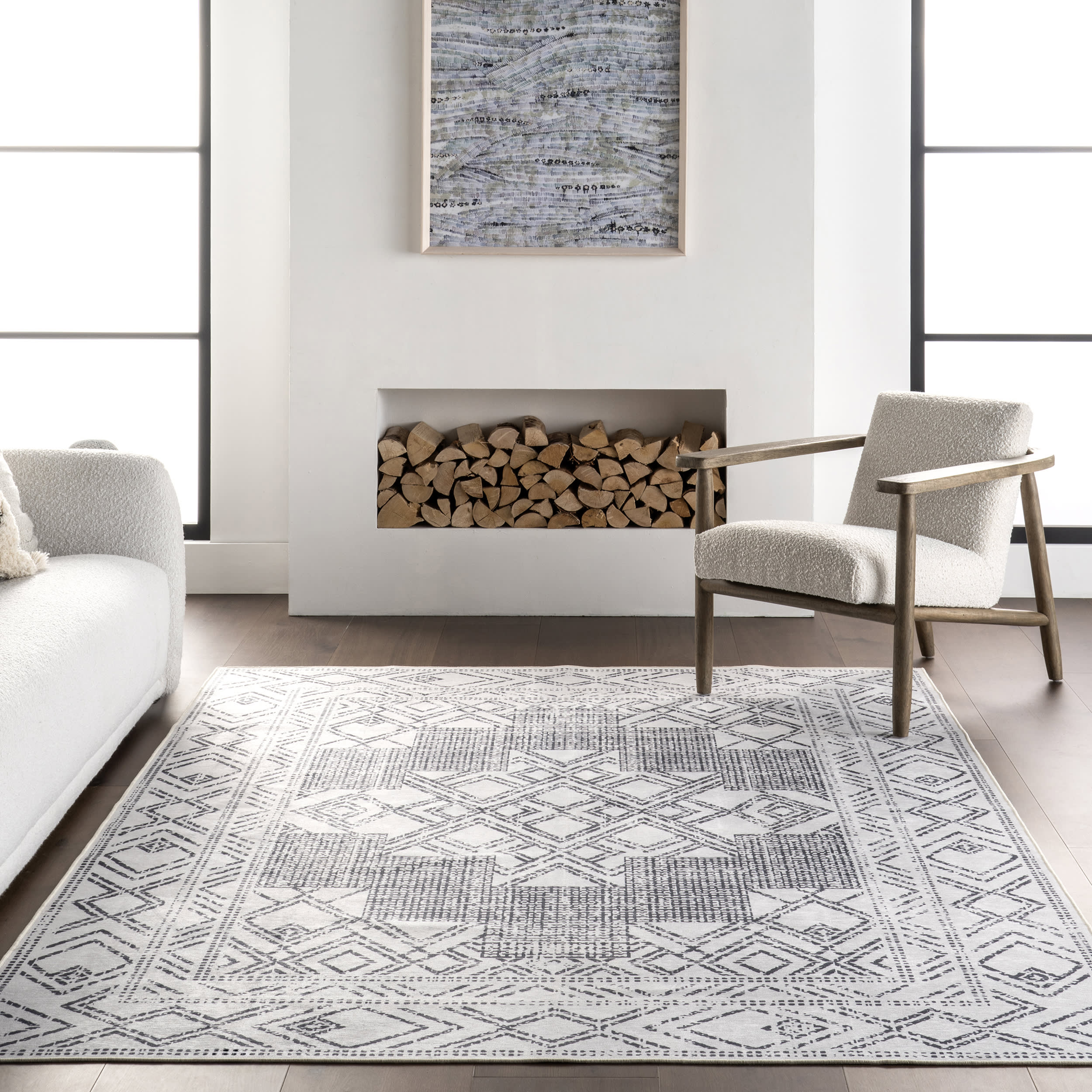 Medallion Spill Proof Washable Rug | Light Grey - Image 5