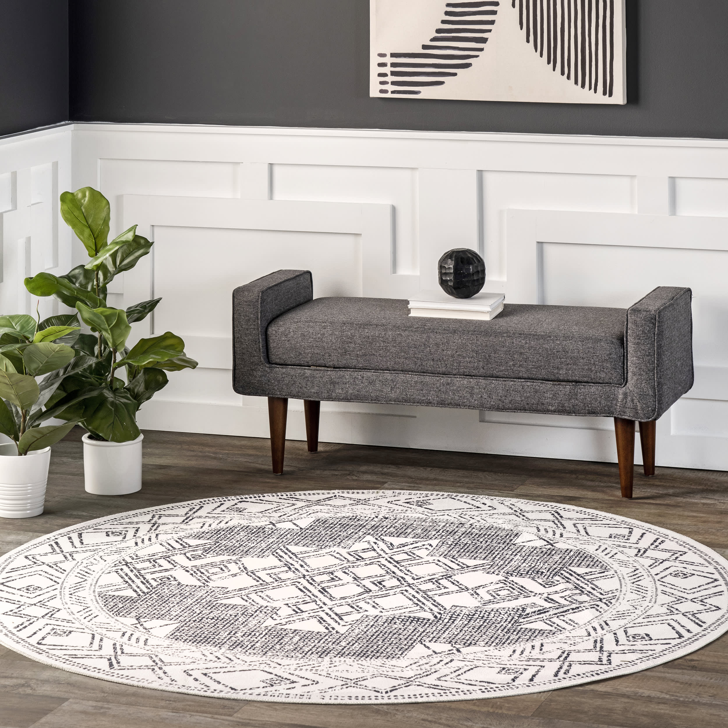 Medallion Washable Rug | Light Grey - Image 2