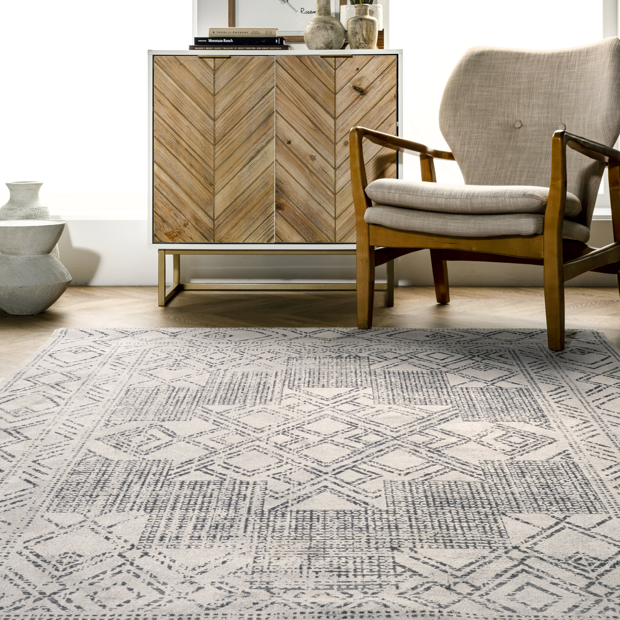 Medallion Washable Rug | Light Grey - Image 4