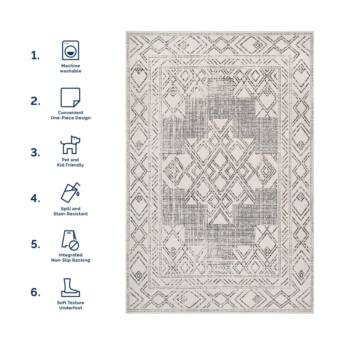 Medallion Washable Rug | Light Grey - Image 6