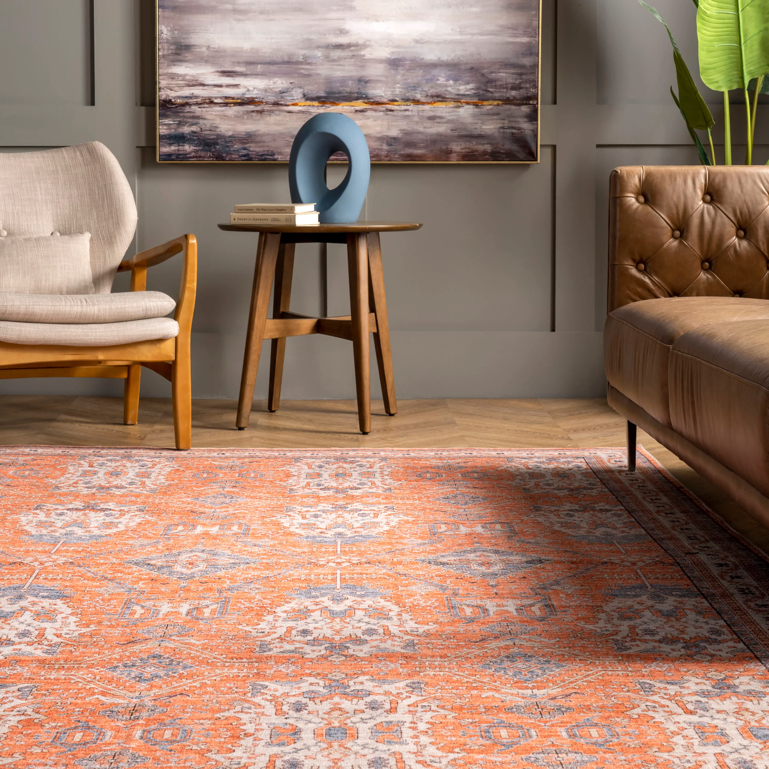 Medallion Washable Rug | Rust - Image 4