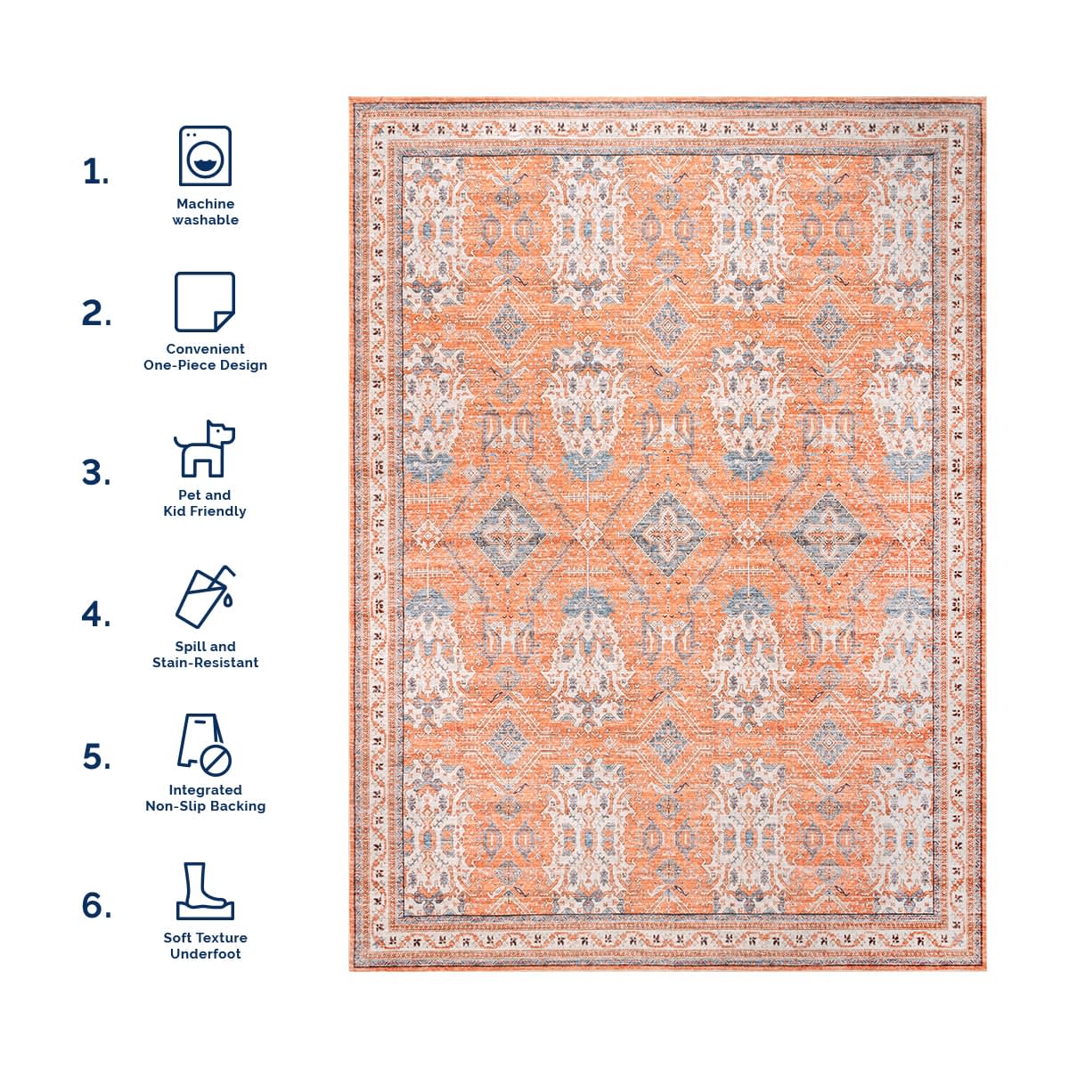 Medallion Washable Rug | Rust - Image 6