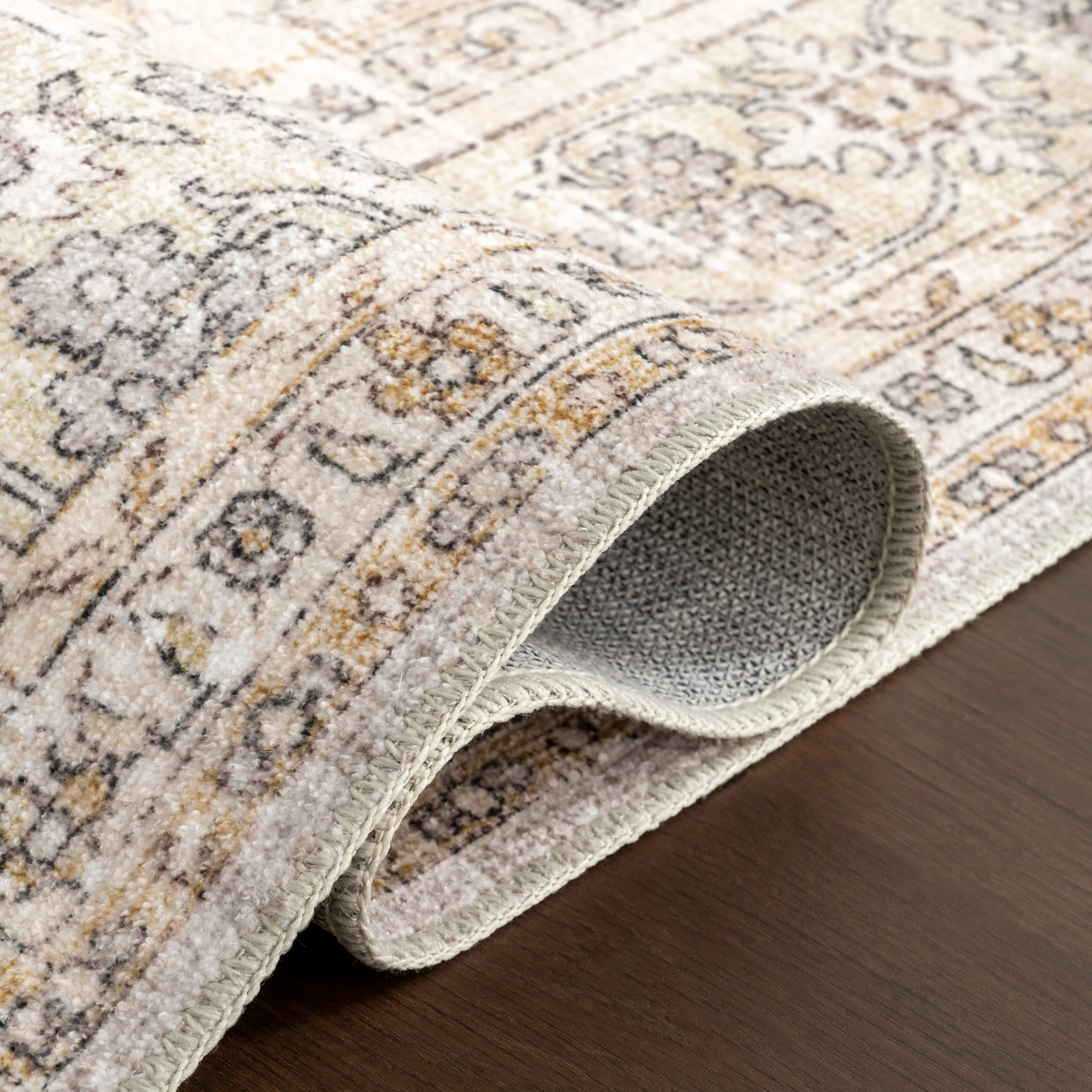 Meena Fading Garden Spill Proof Washable Rug | Beige - Image 11