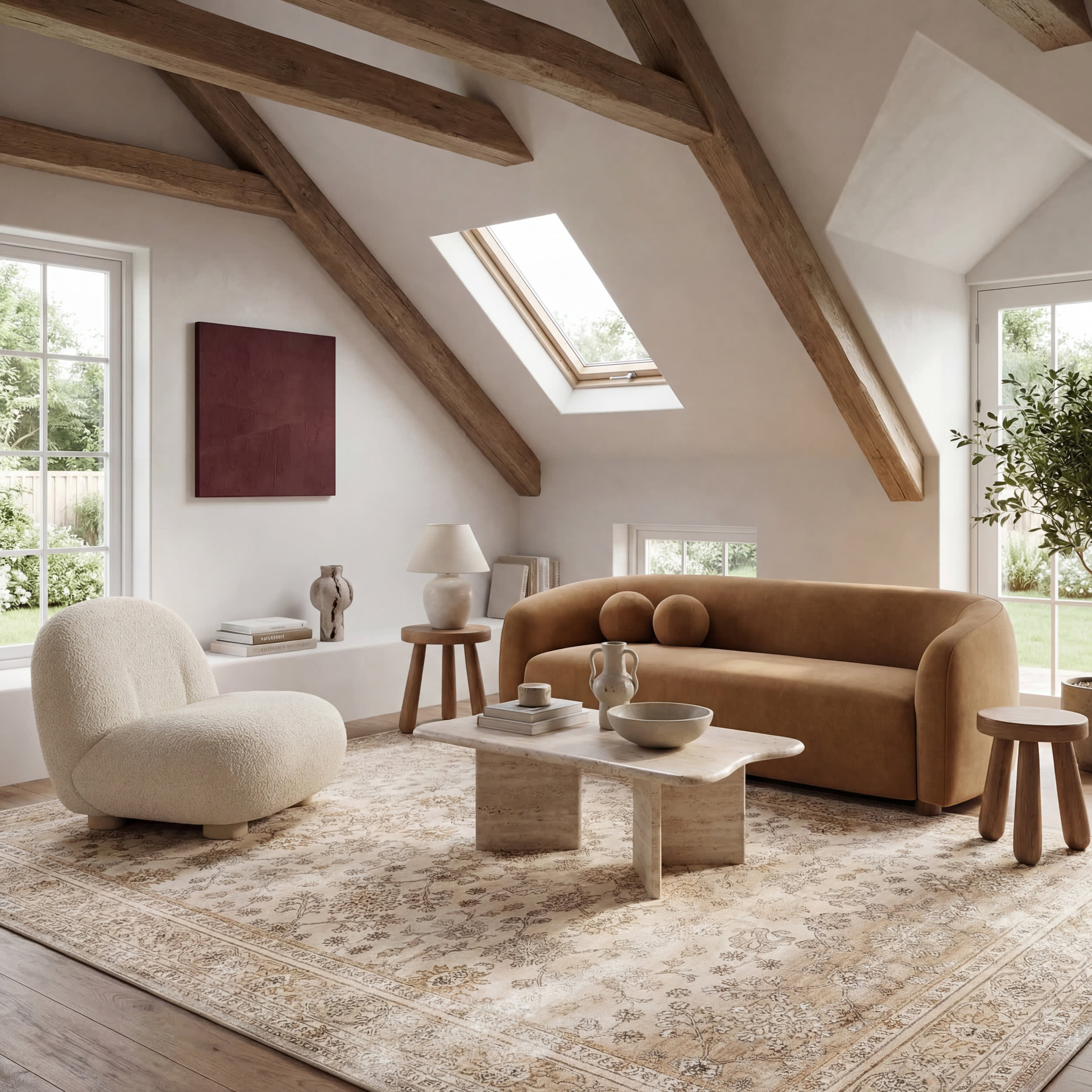 Meena Fading Garden Spill Proof Washable Rug | Beige - Image 2
