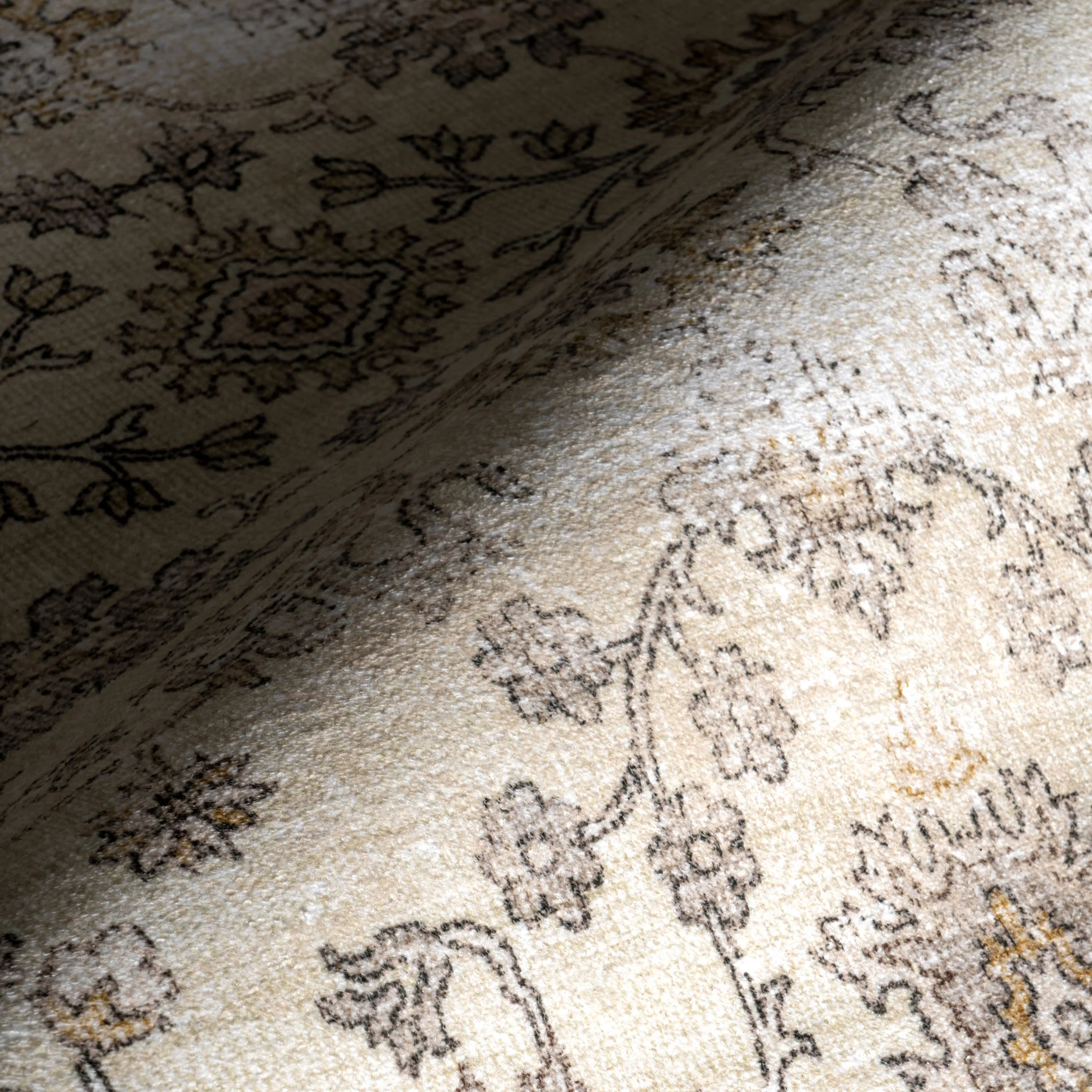 Meena Fading Garden Spill Proof Washable Rug | Beige - Image 3