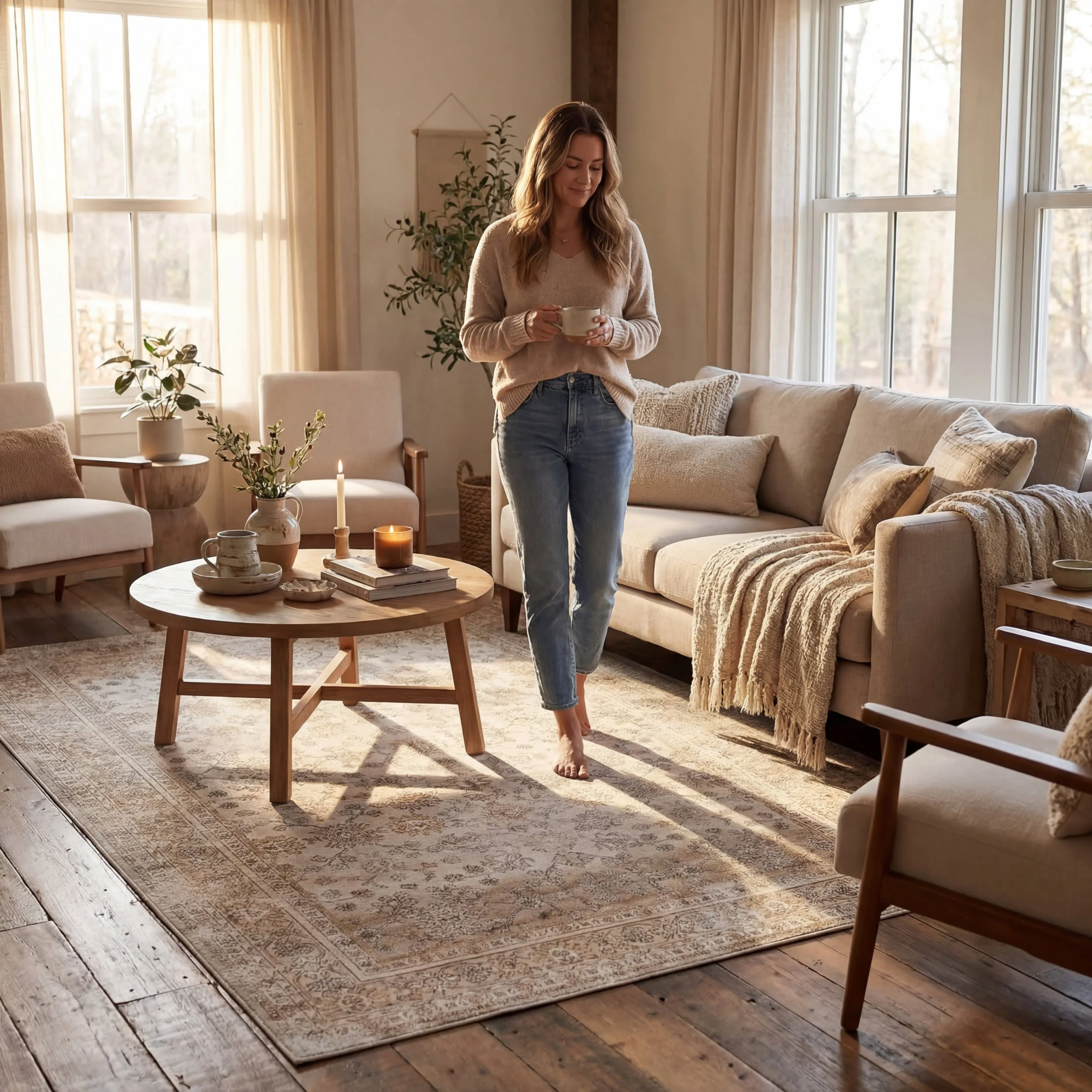 Meena Fading Garden Spill Proof Washable Rug | Beige - Image 9