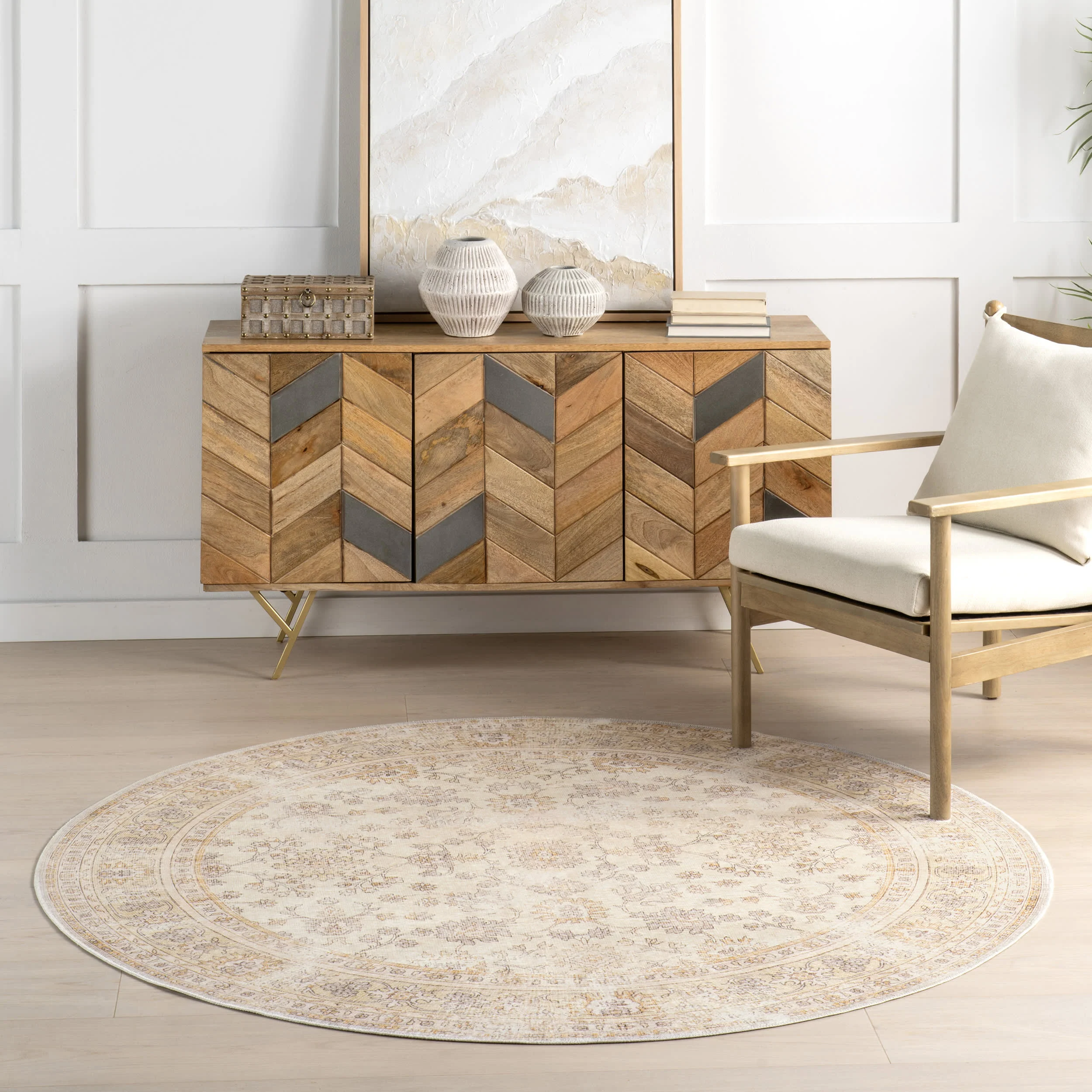 Meena Fading Garden Washable Rug | Beige - Image 2
