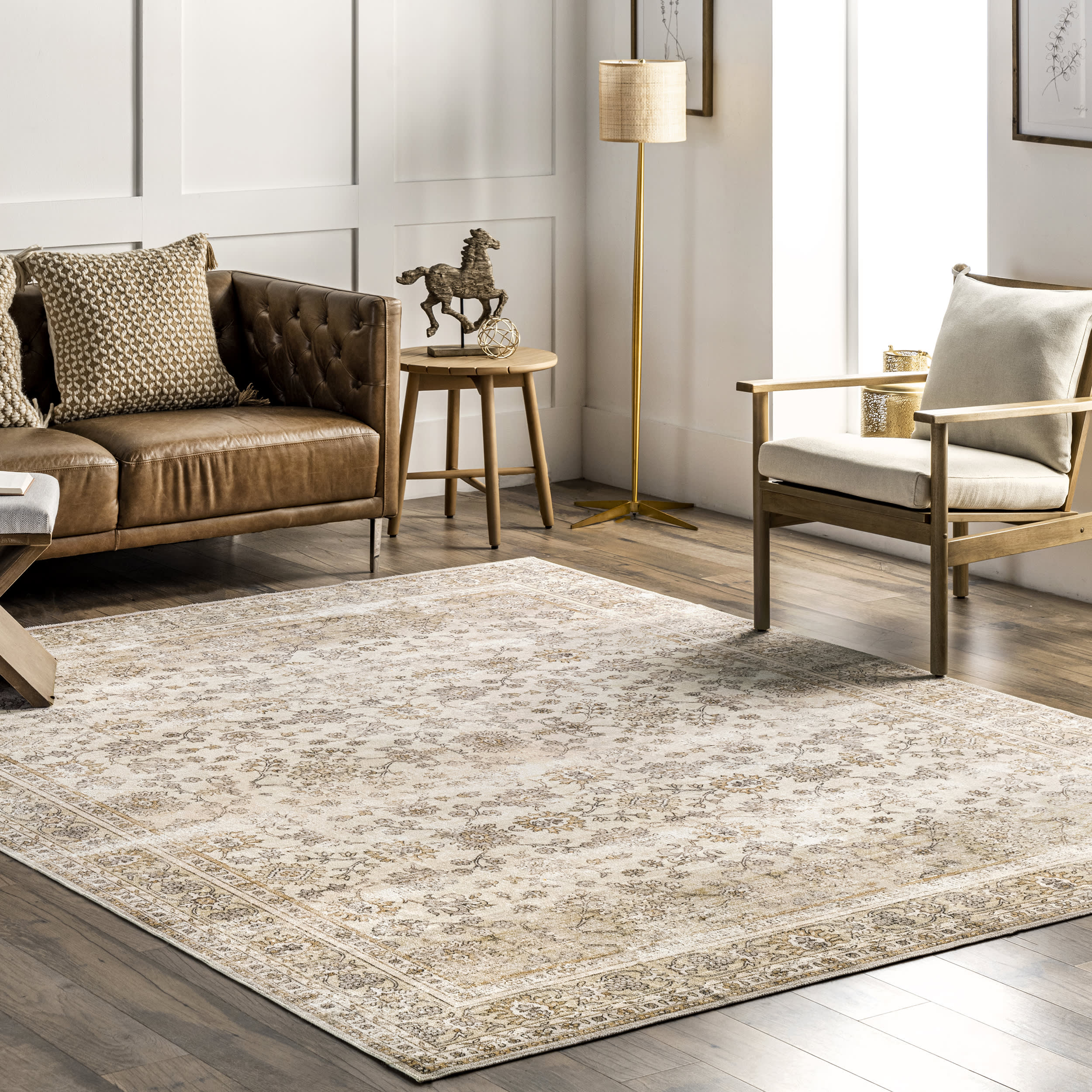 Meena Fading Garden Washable Rug | Beige - Image 2