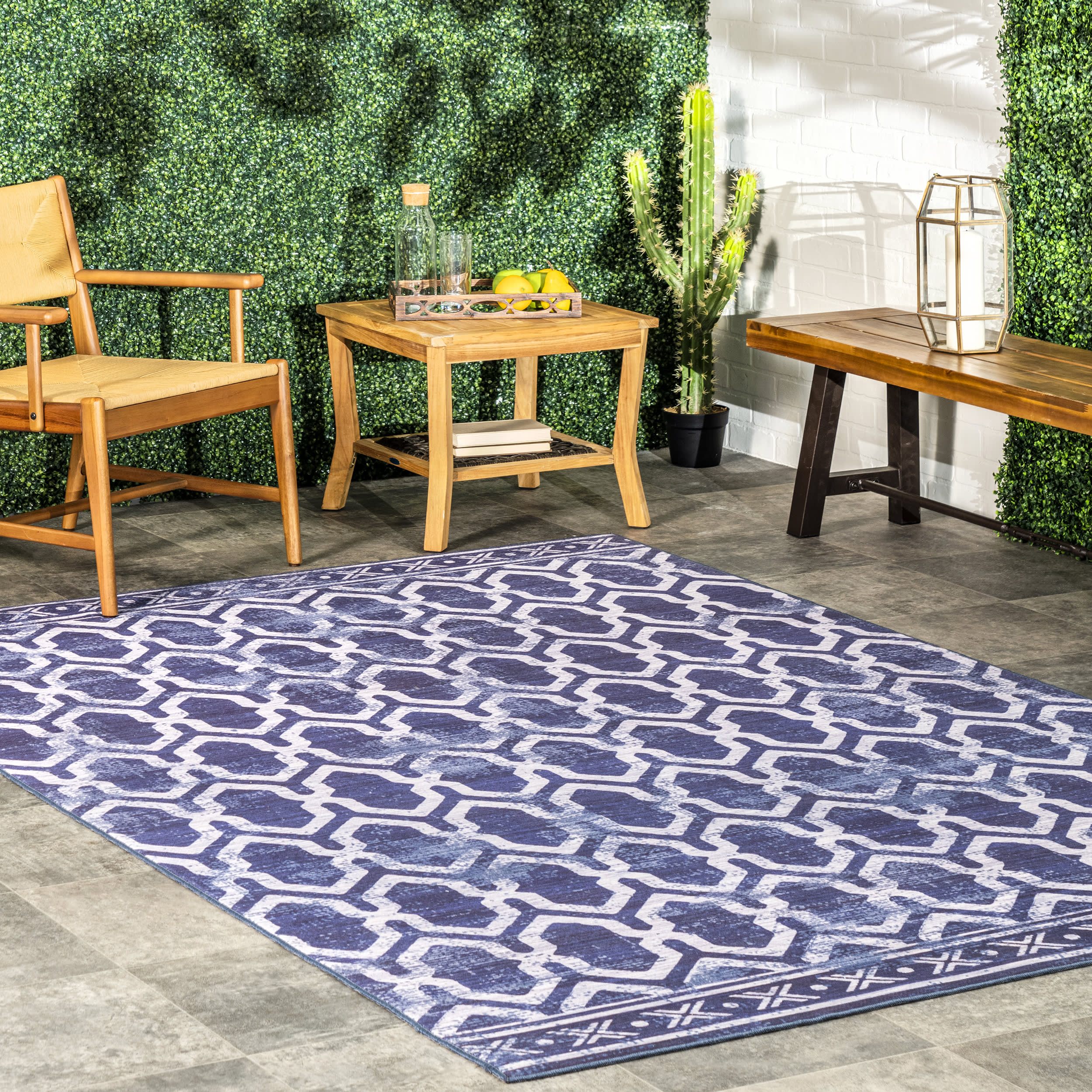 Megan Trellis Washable Indoor/Outdoor Rug | Blue - Image 2