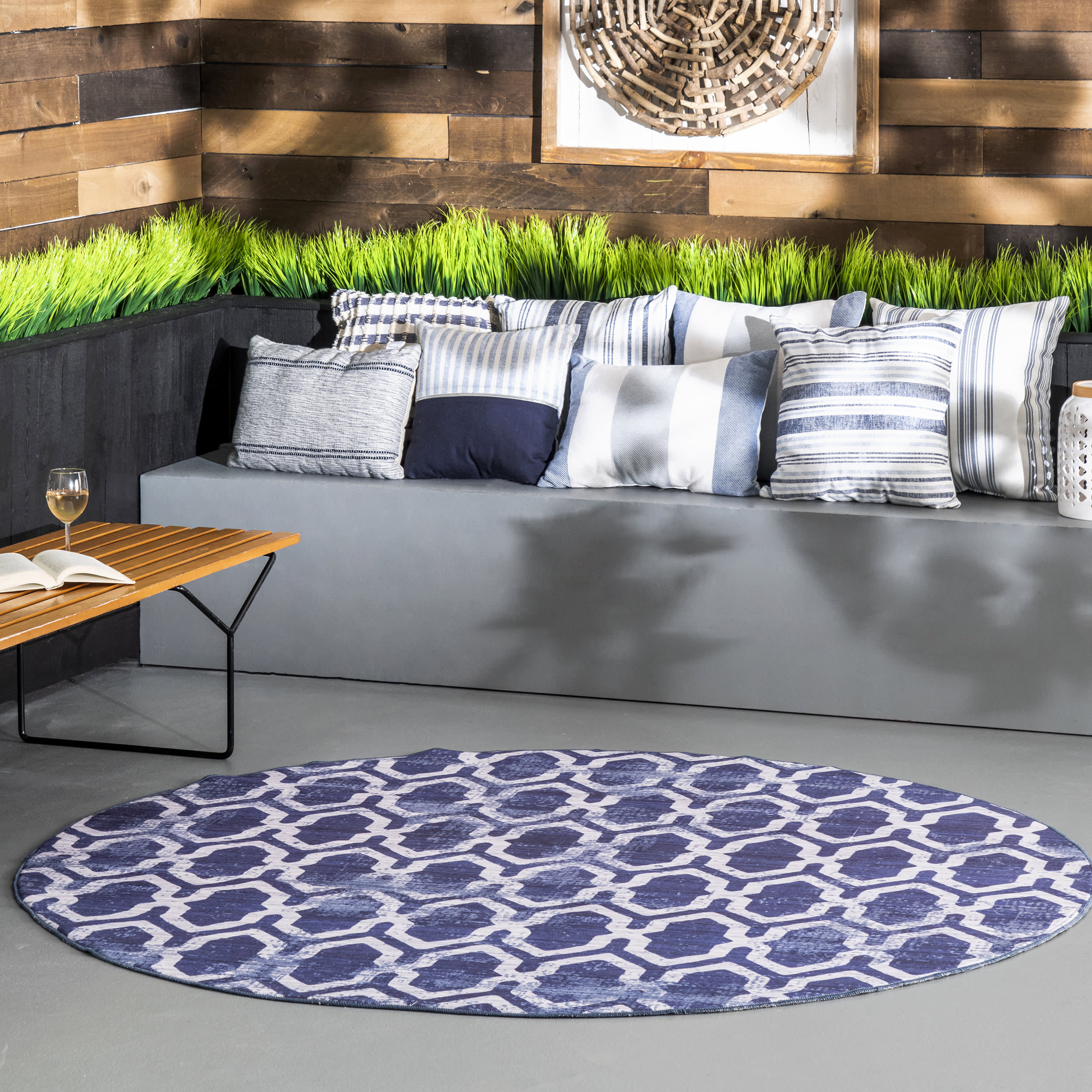 Megan Trellis Washable Indoor/Outdoor Rug | Blue - Image 2