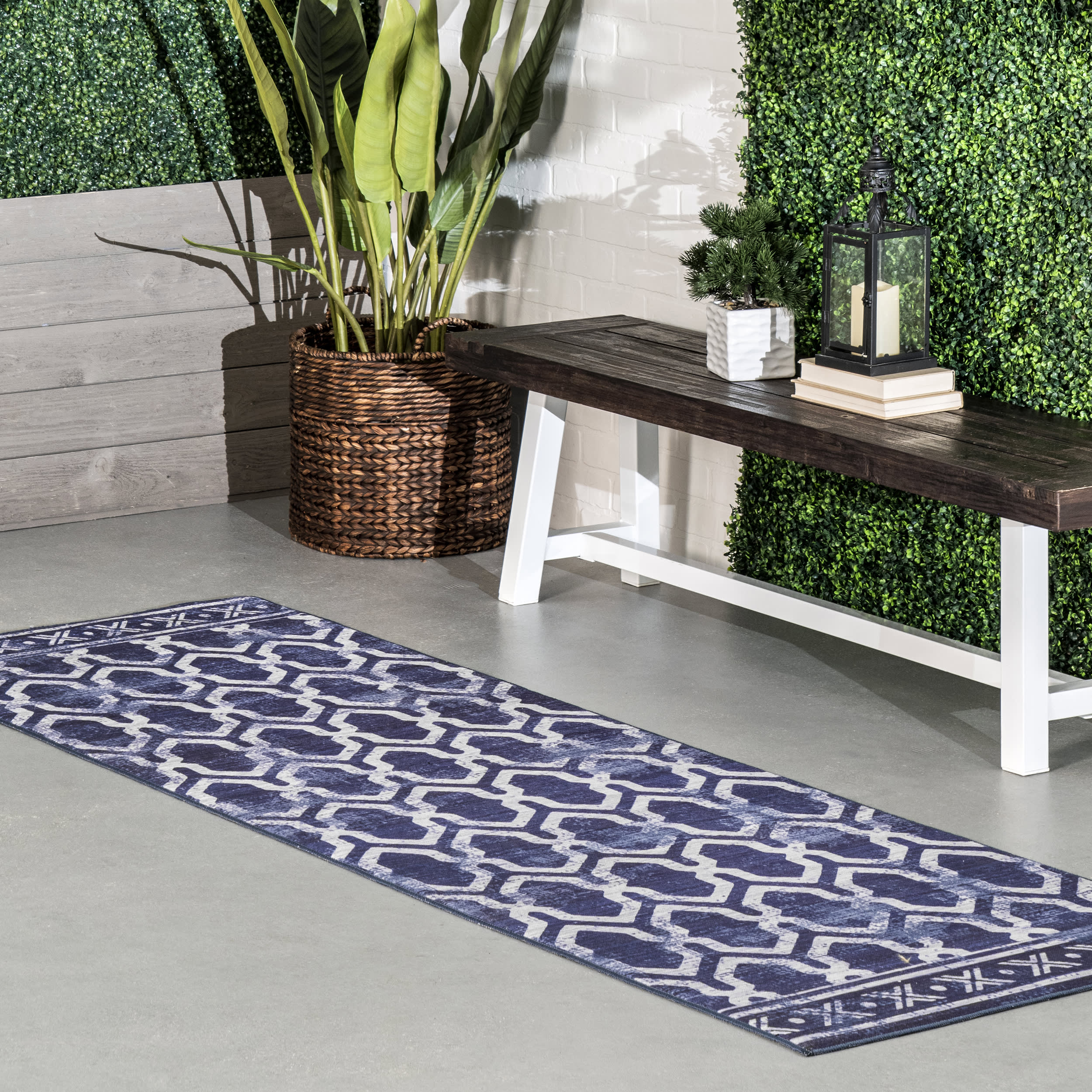 Megan Trellis Washable Indoor/Outdoor Rug | Blue - Image 2