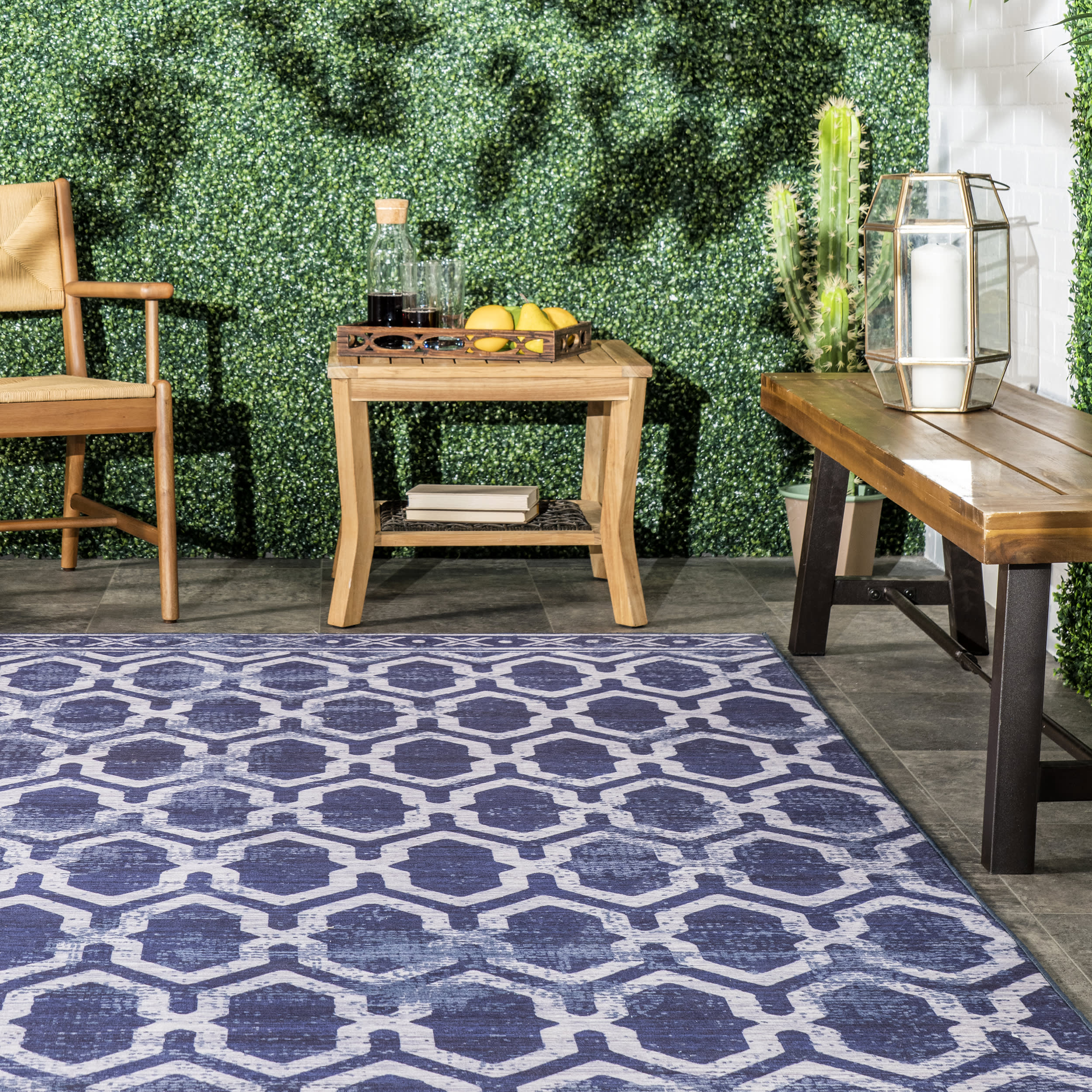 Megan Trellis Washable Indoor/Outdoor Rug | Blue - Image 4