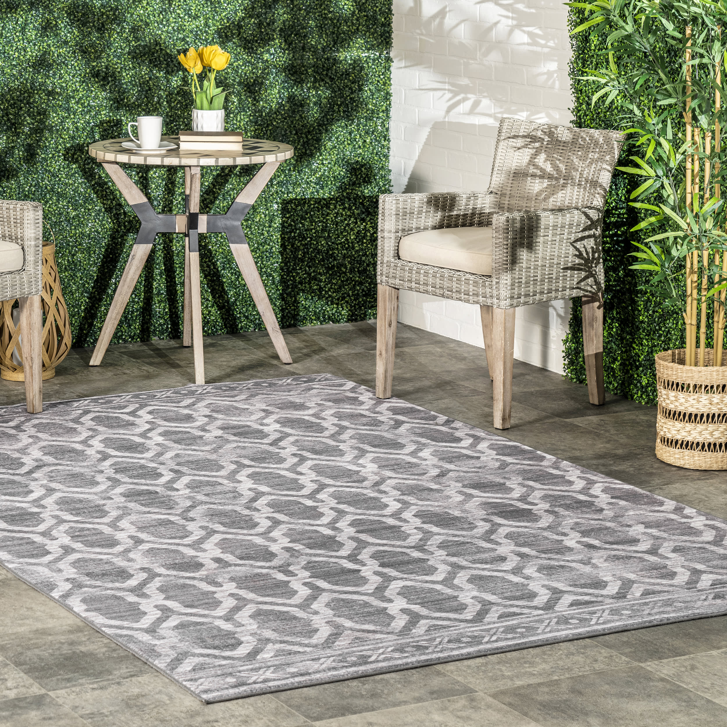Megan Trellis Washable Indoor/Outdoor Rug | Grey - Image 2