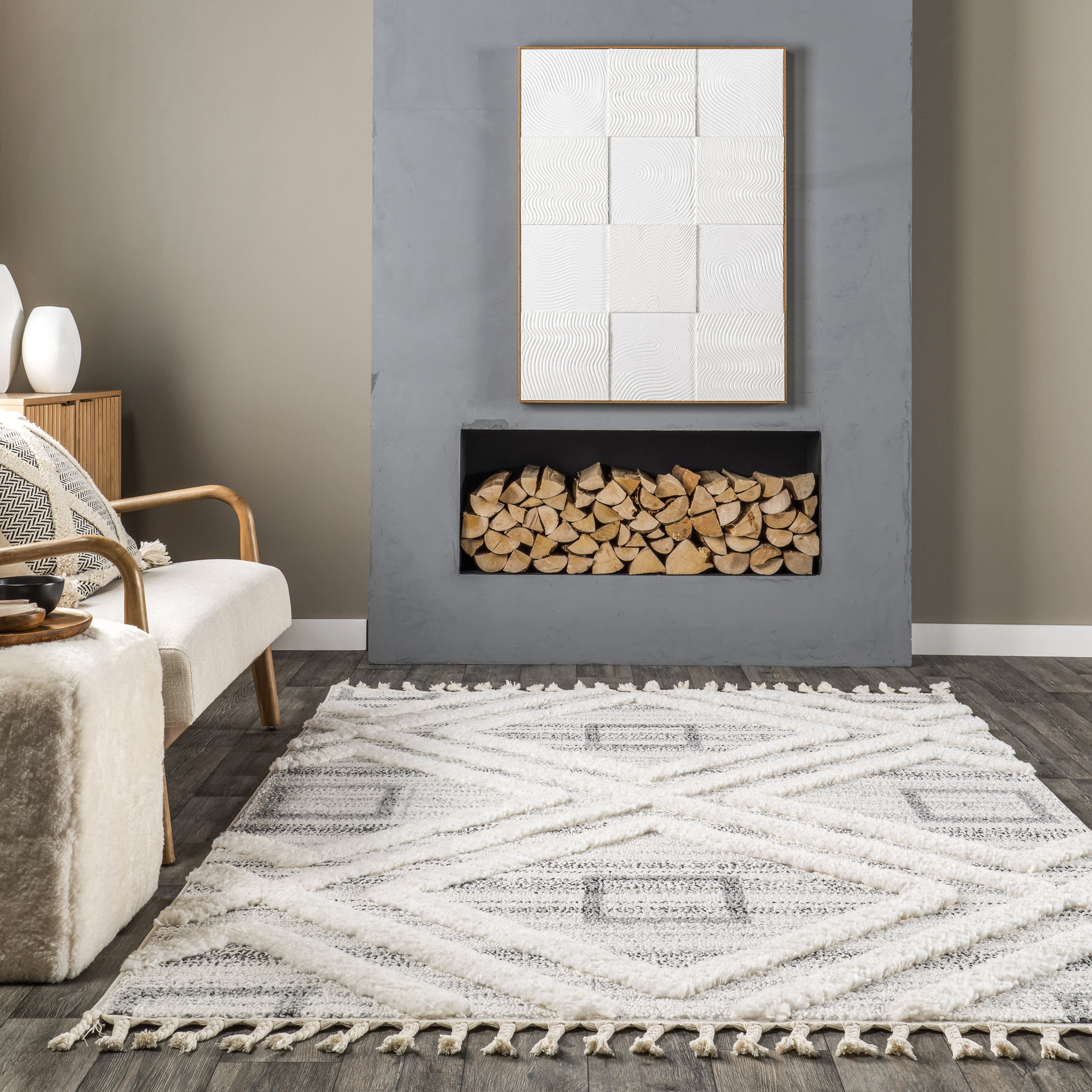 Mehlani Shaggy Squares Rug | Grey - Image 4