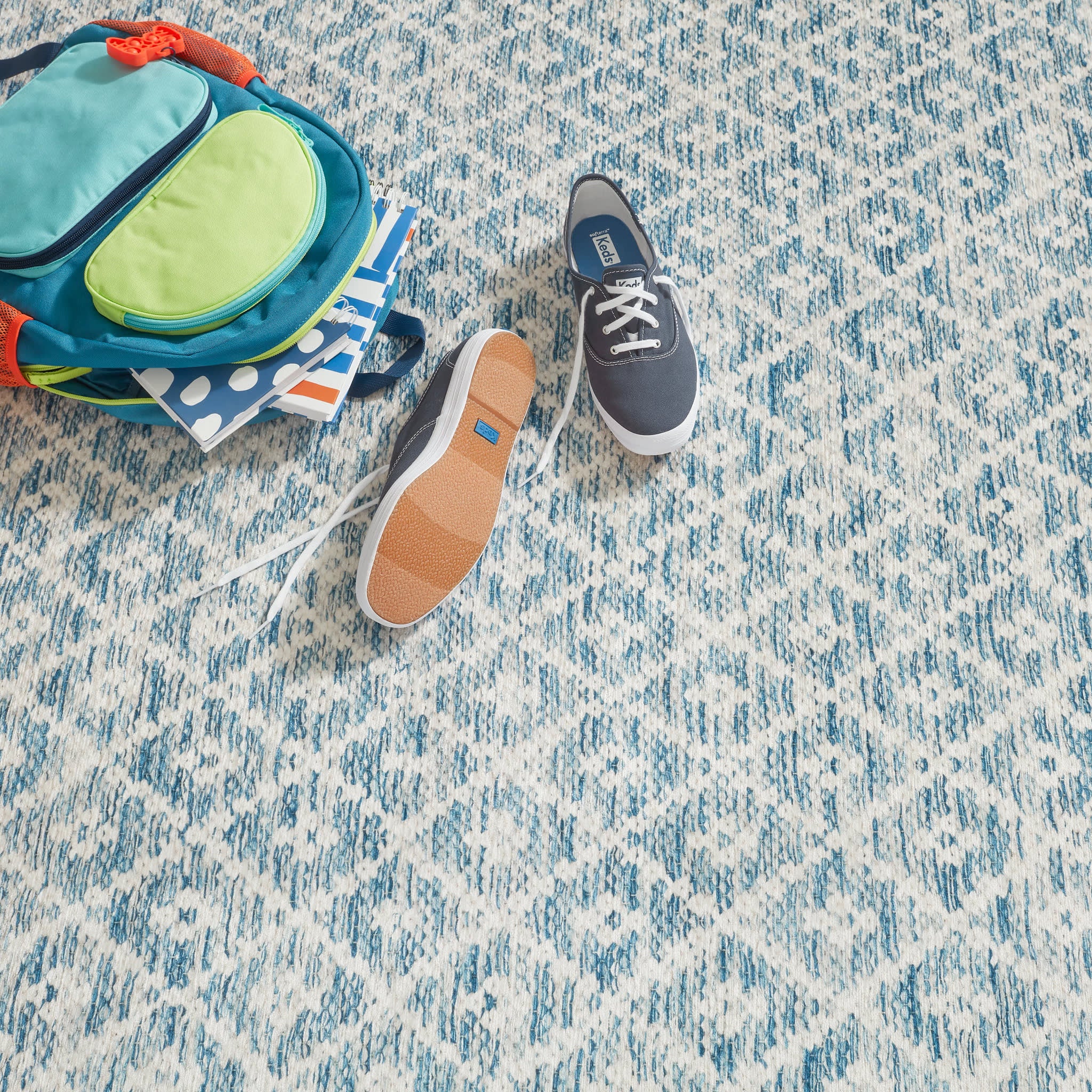 Melange Diamond Machine Washable Rug | Blue - Image 3