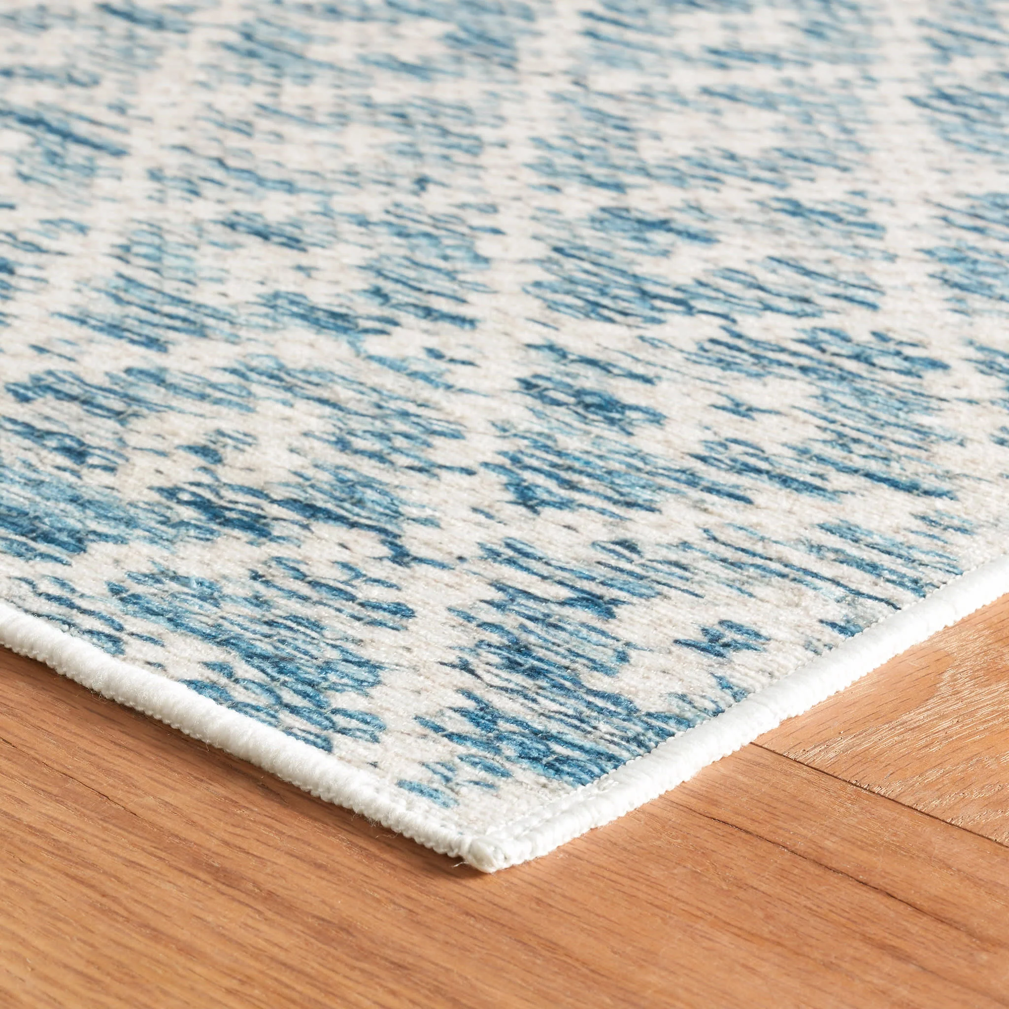 Melange Diamond Machine Washable Rug | Blue - Image 5