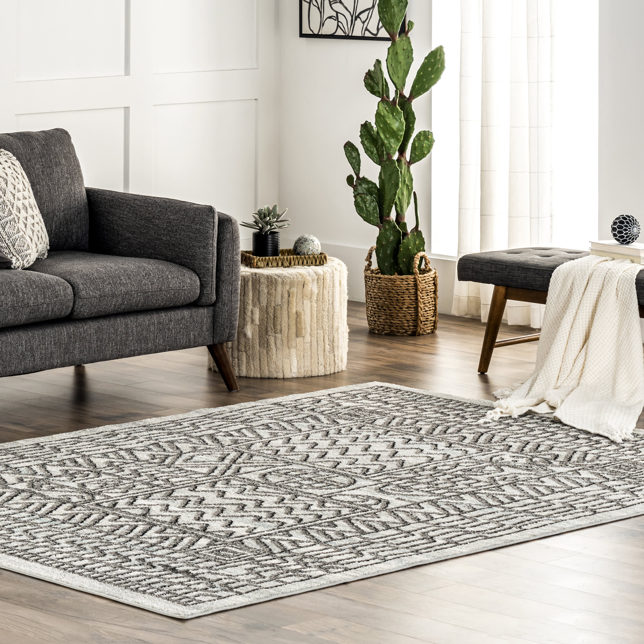 Melanie Bordered Etching Rug | Beige - Image 2