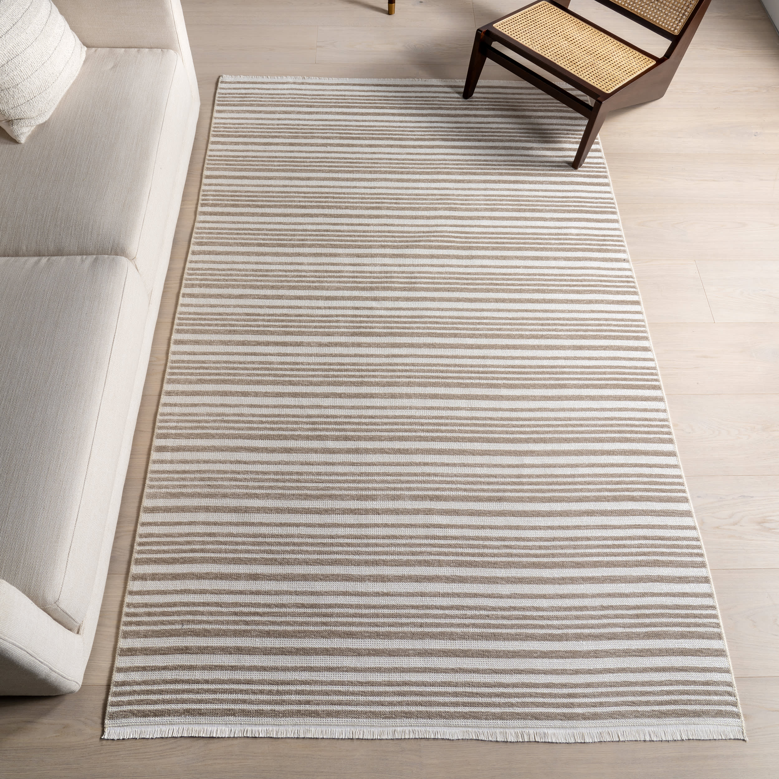 Melany Striped Reversible Washable Rug | Taupe - Image 2